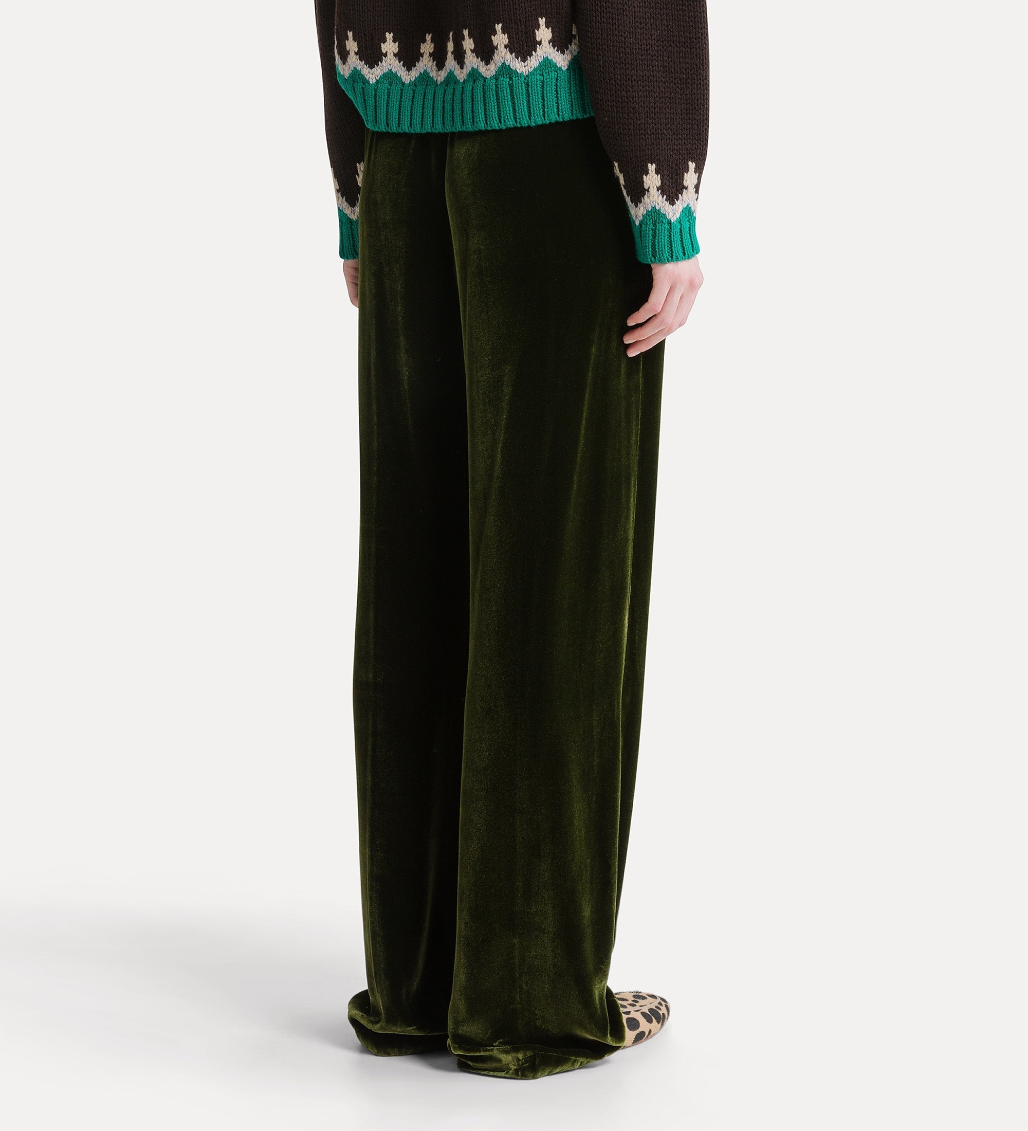 Forte pantaloni Viscose and Silk Velvet Drawstring Trousers Woods verdi