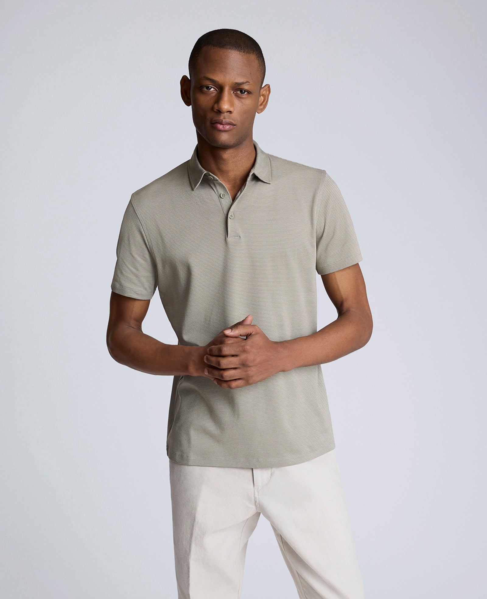 Kenneth Cole Reaction Clothing Knit Two-Toned Button Polo polo verde salvia