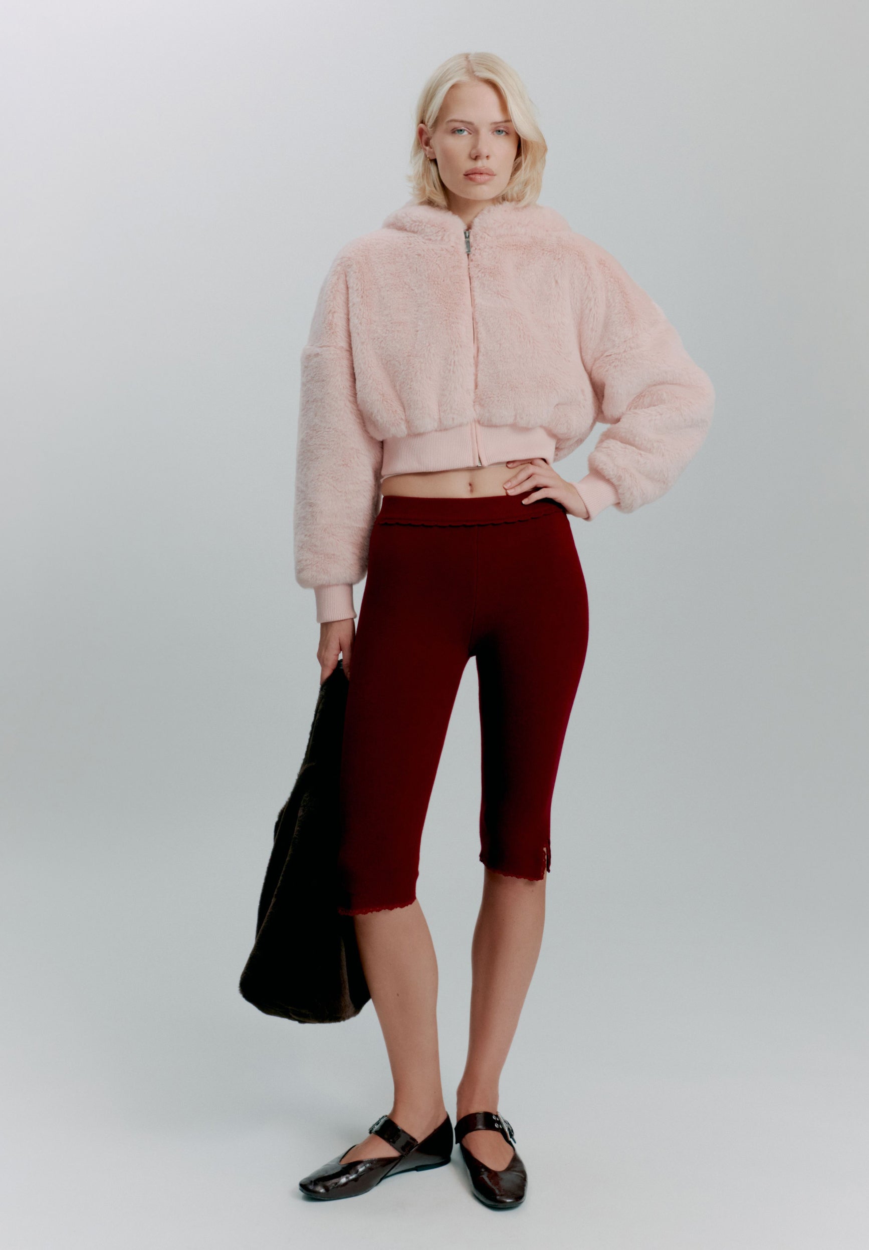 House Of Sunny Womens Tops Pink Teddy Zip Hoodie felpa rosa cropped