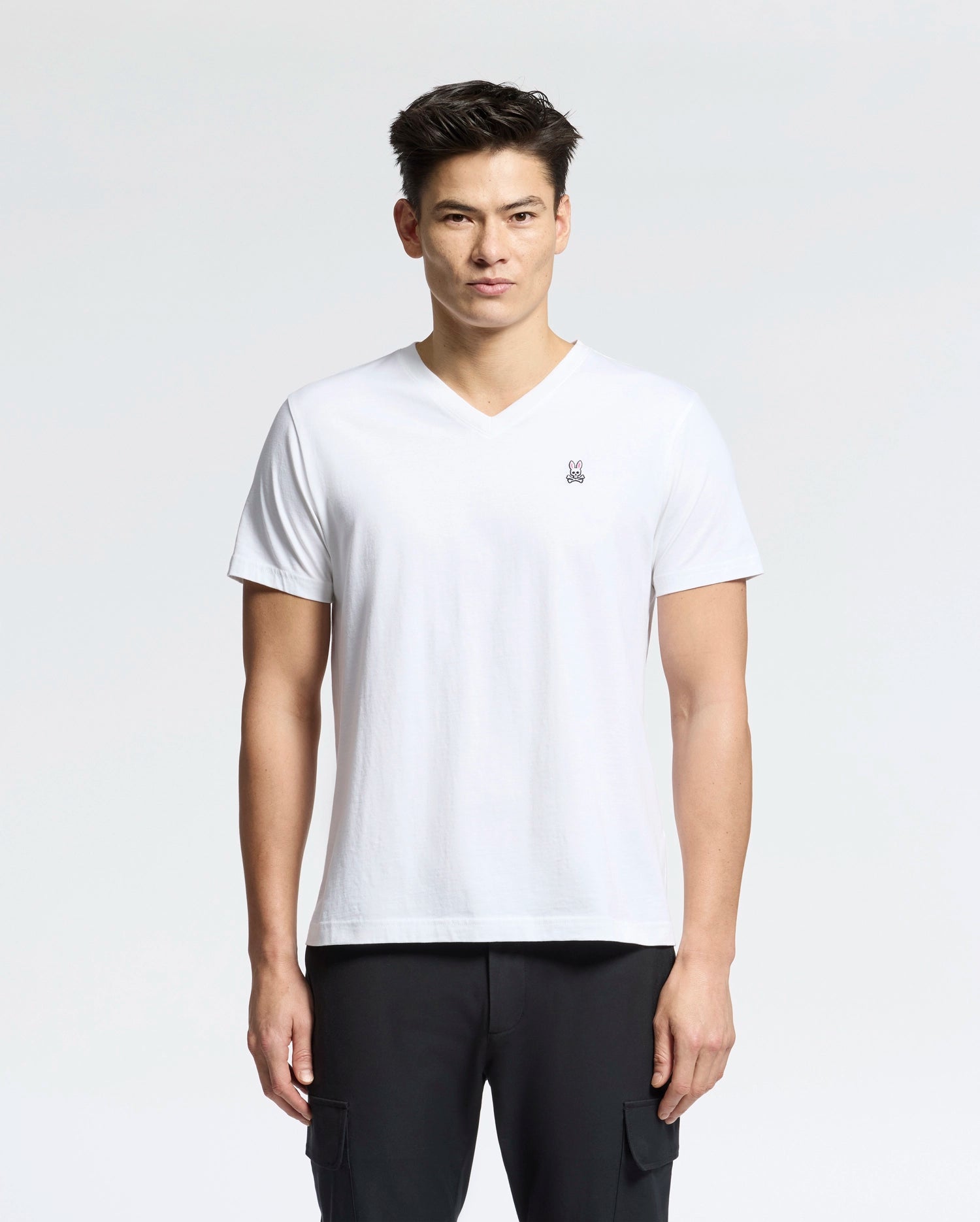 Psycho Bunny Men's Tees B6U100ARPC t-shirt scollo a V bianca cotone Pima