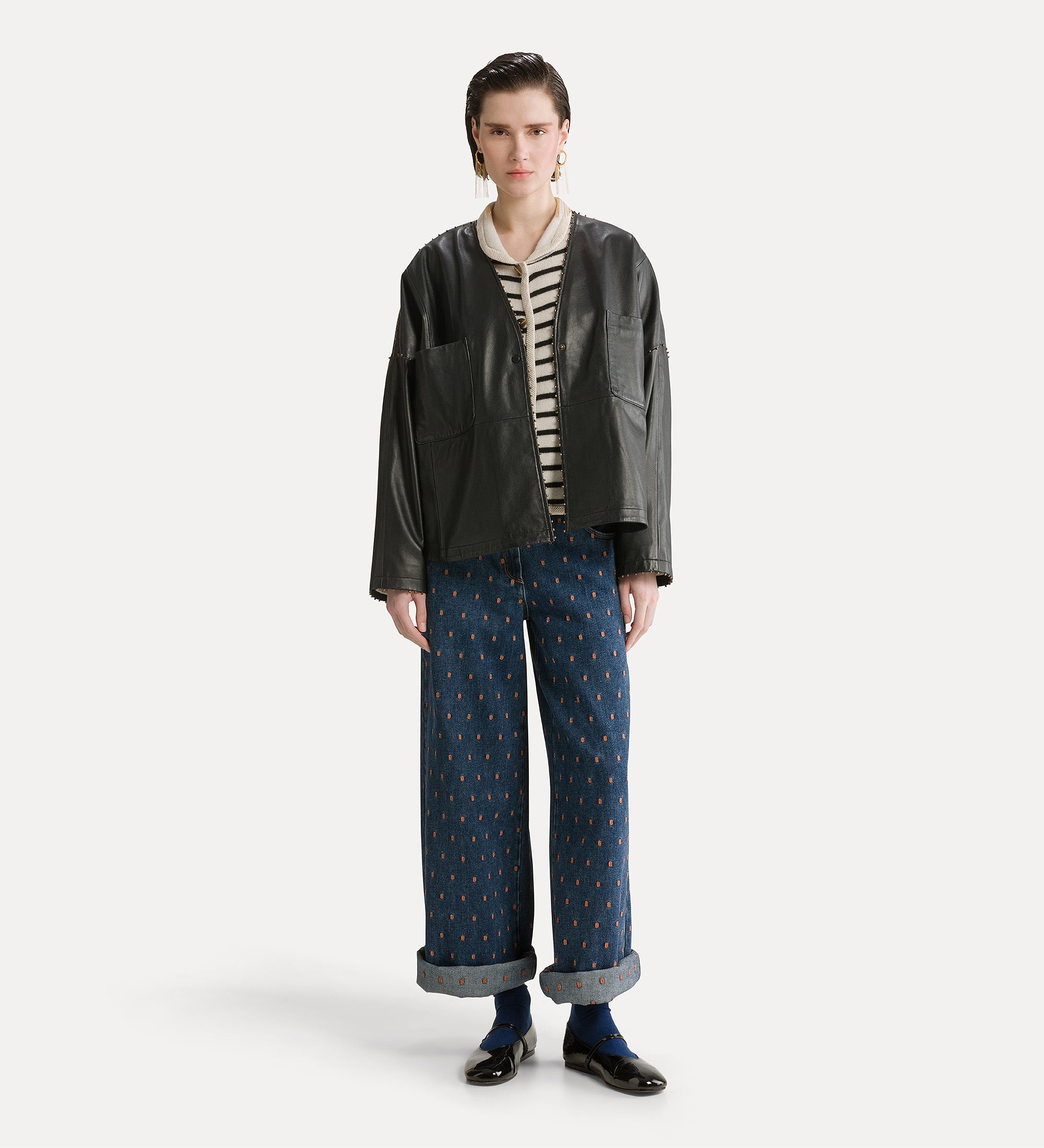 Forte capispalla e kimono beaded nappa leather kimono jacket giacca petrolio in pelle