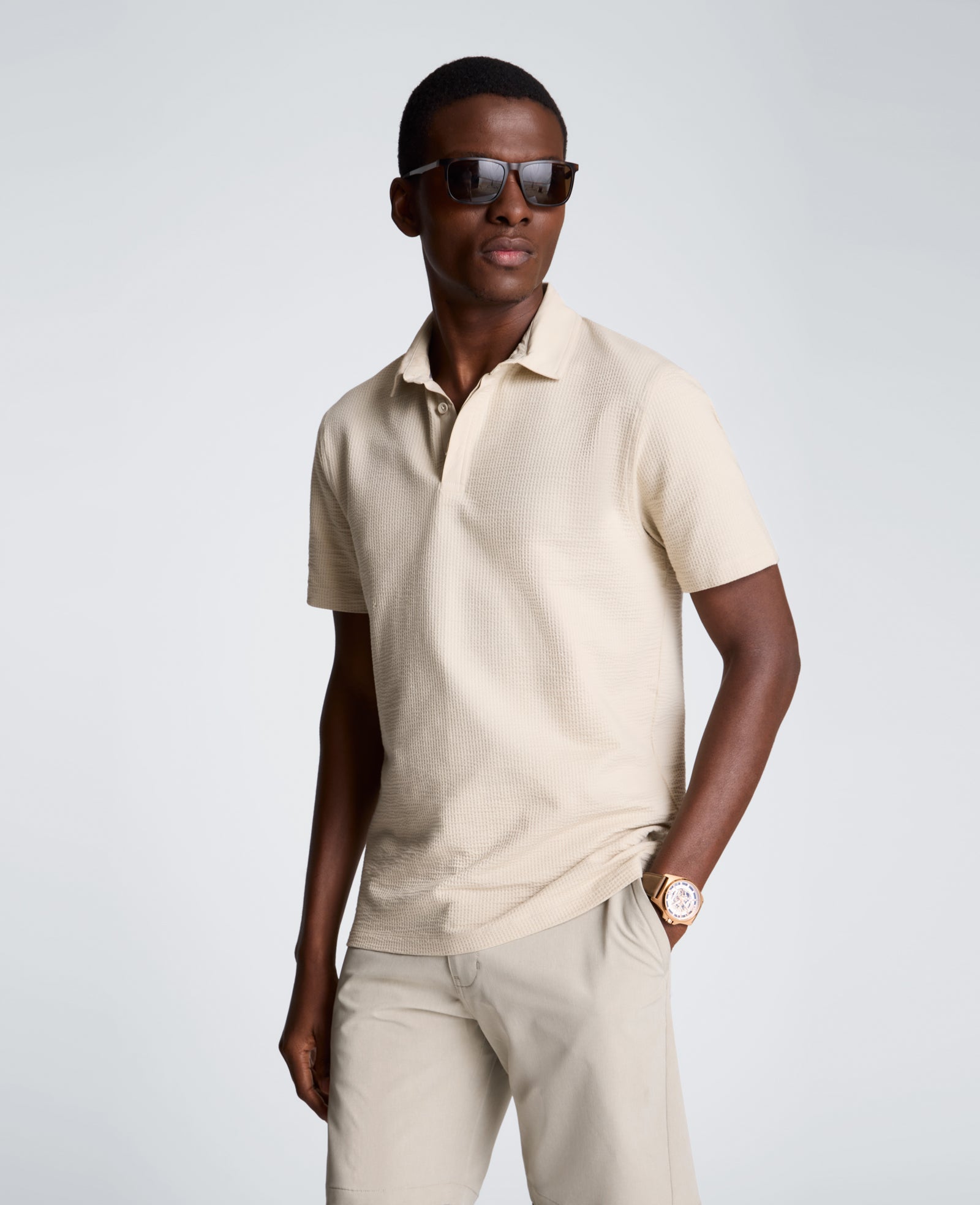 Kenneth Cole Reaction Clothing Mixed Media Polo polo uomo bianca