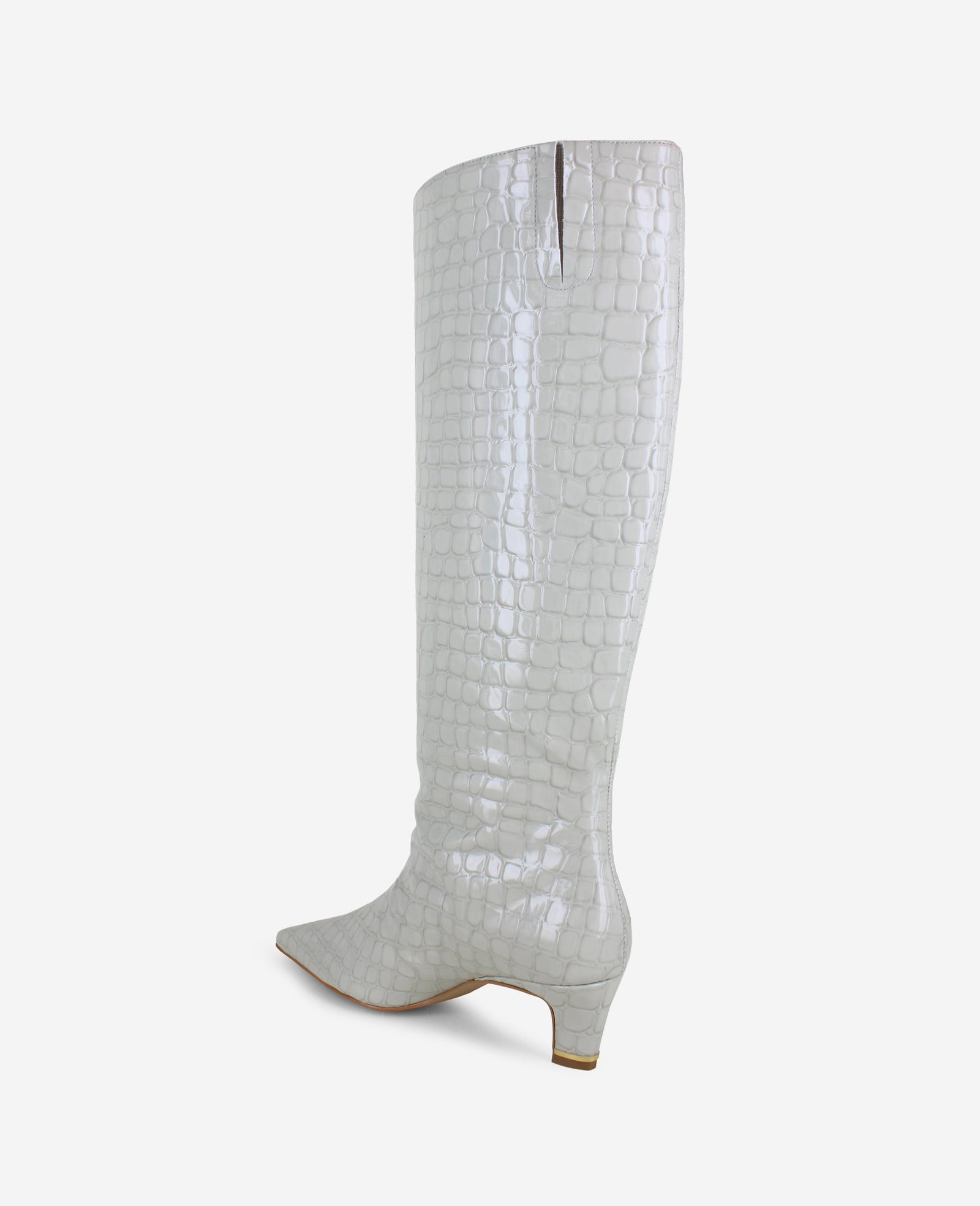 Kenneth Cole Reaction Shoes Rubia Croco Patent Tall Heel Boot stivali alti grigio chiaro