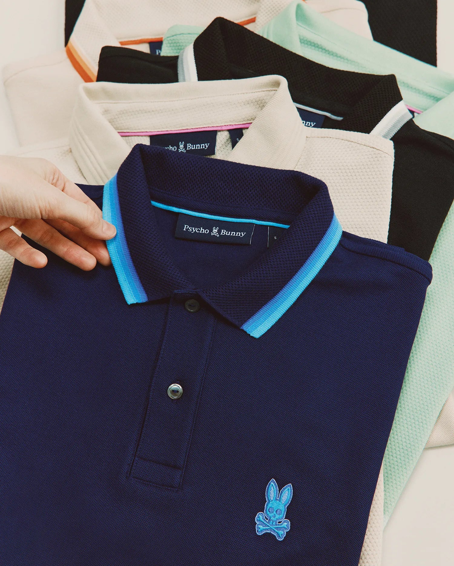 Psycho Bunny Men's Polos Holden Pique Polo uomo blu cotone Pima