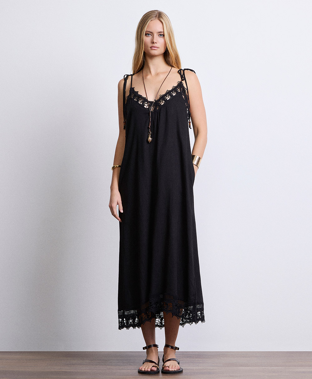 Markup Donna Vestiti Abito in lino con inserti in pizzo abito