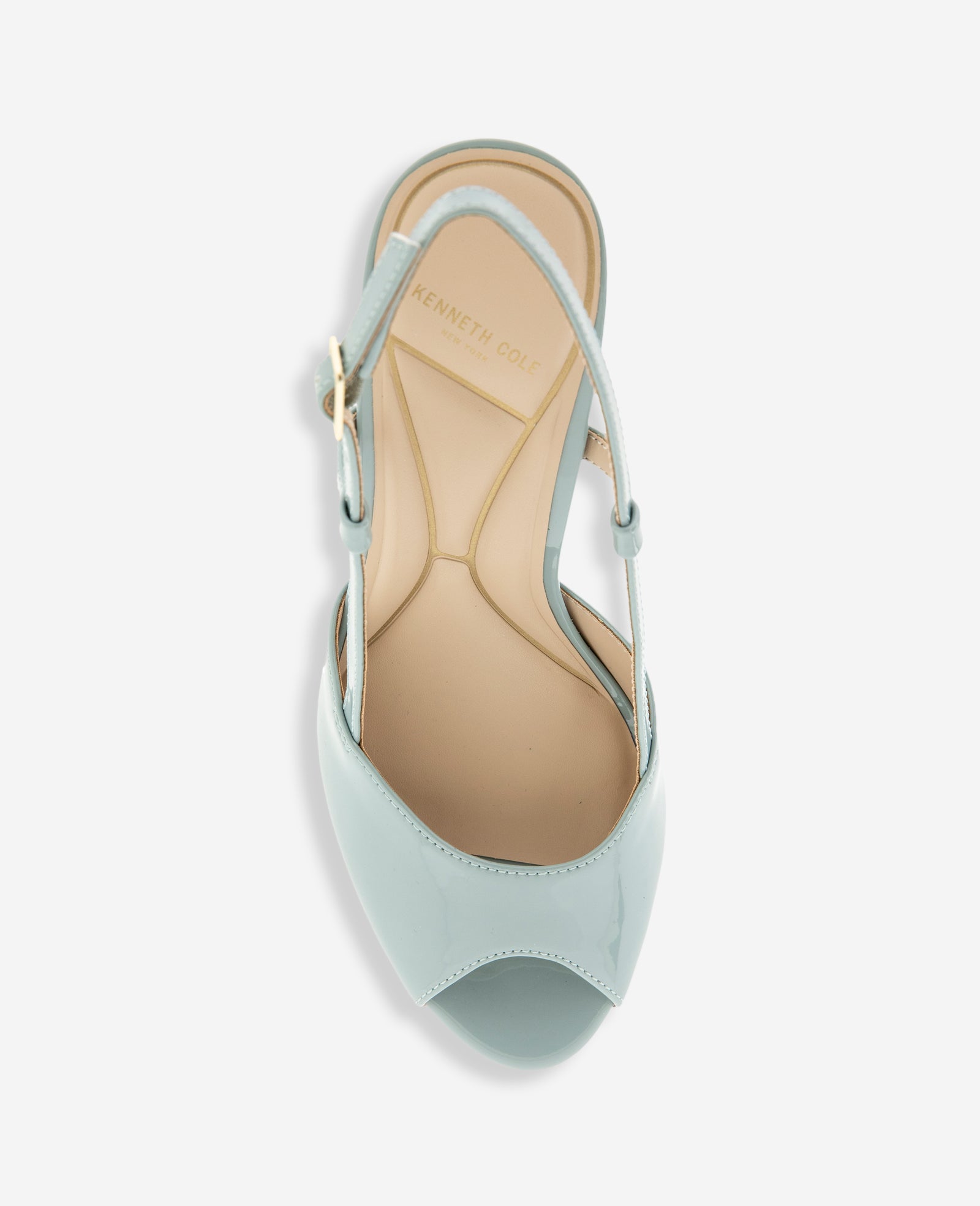 Kenneth Cole Reaction Shoes Londyn Patent Peep Toe Heel décolleté azzurre pelle