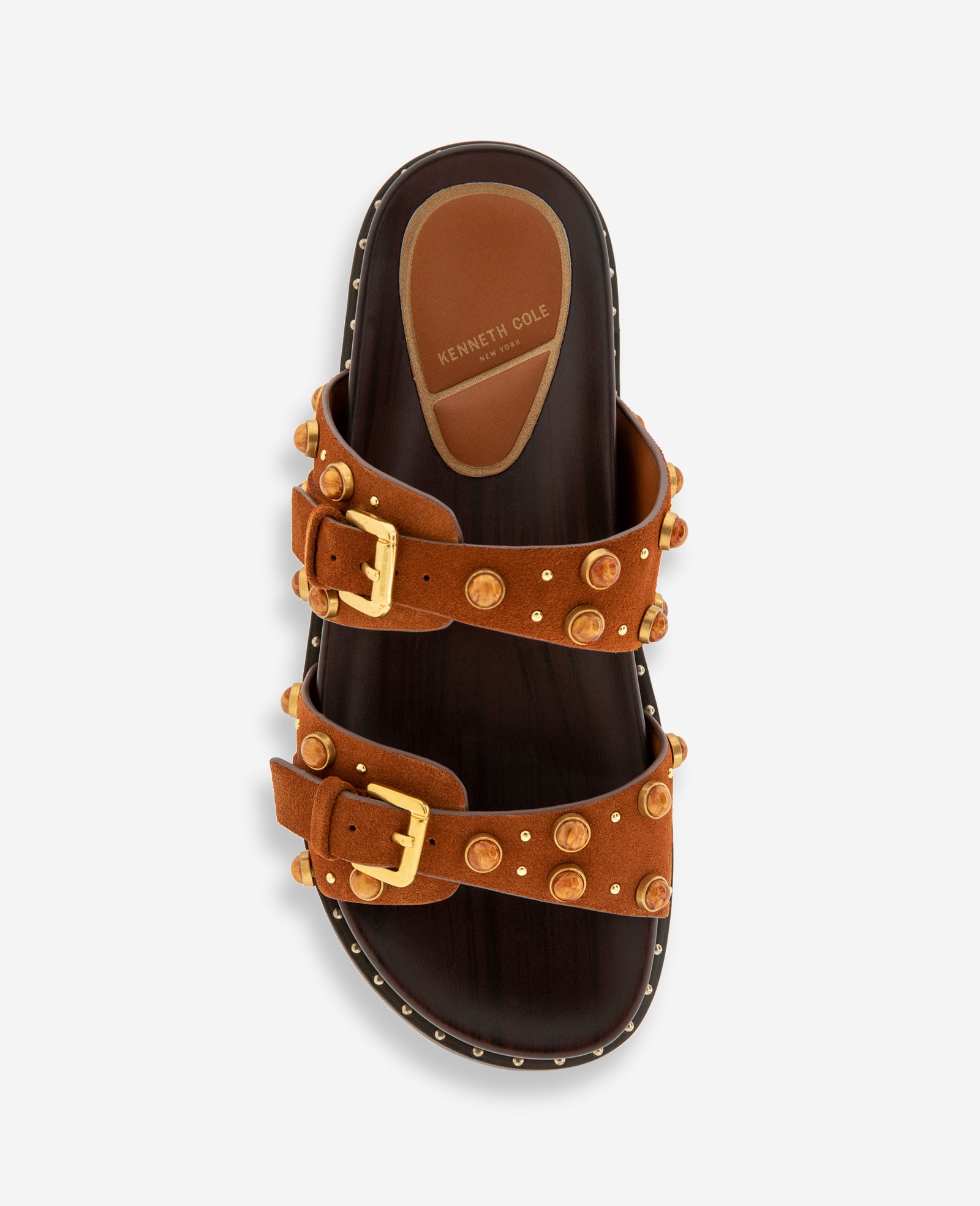 Kenneth Cole Reaction Shoes Deardra Suede Double Band Buckle Slide sandali pecan 5