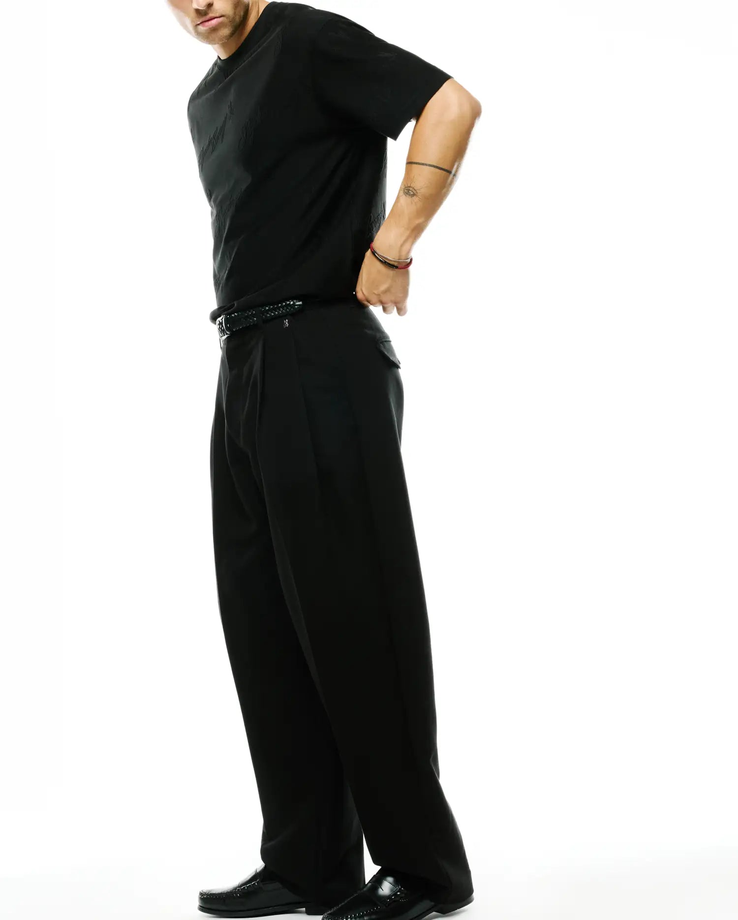 Psycho Bunny Men's Pants Wayde Wide-Leg Pleated Pants pantaloni neri a gamba larga