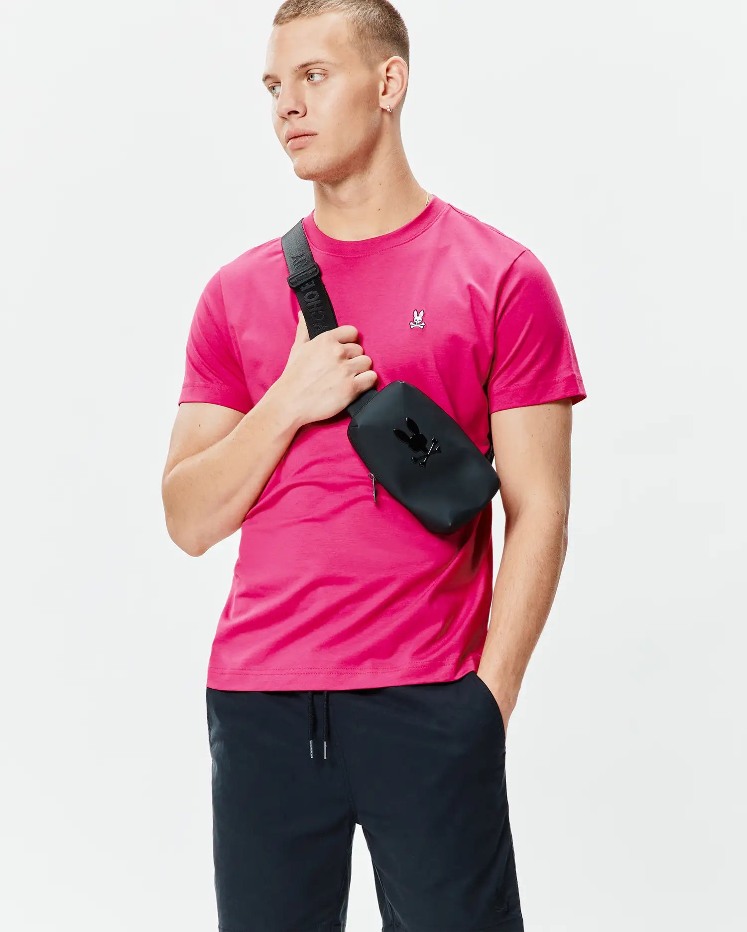 Psycho Bunny Men's Tees Classic Crew Neck Tee B6U014F200 maglietta rosa Yarrow XXS–XXXL in cotone Pima