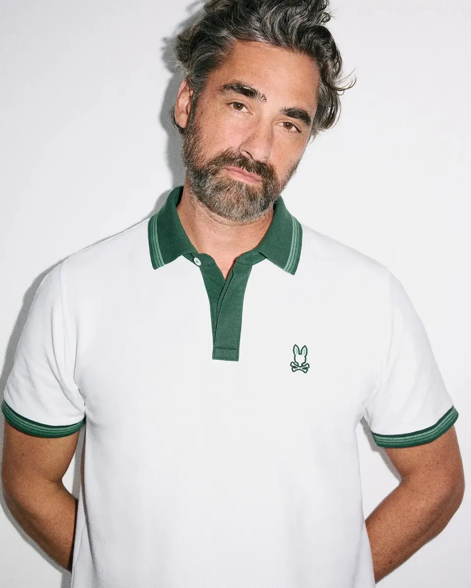 Psycho Bunny Men's Polos Jaydon Pima Piqué Polo uomo bianco cotone