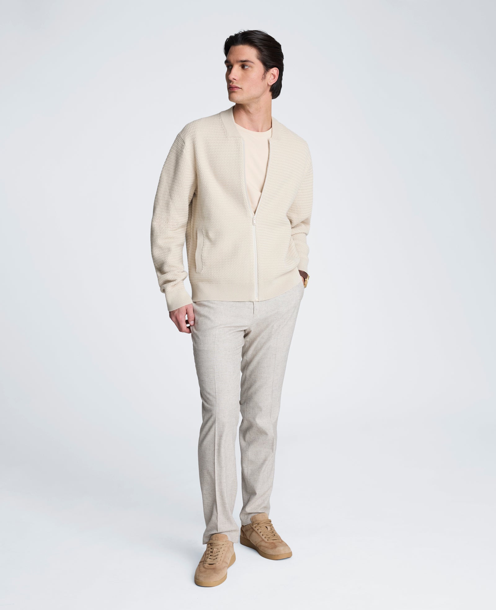 Kenneth Cole Reaction Clothing Sweater Bomber Jacket giacca bomber bianca S-XXL in maglia waffle