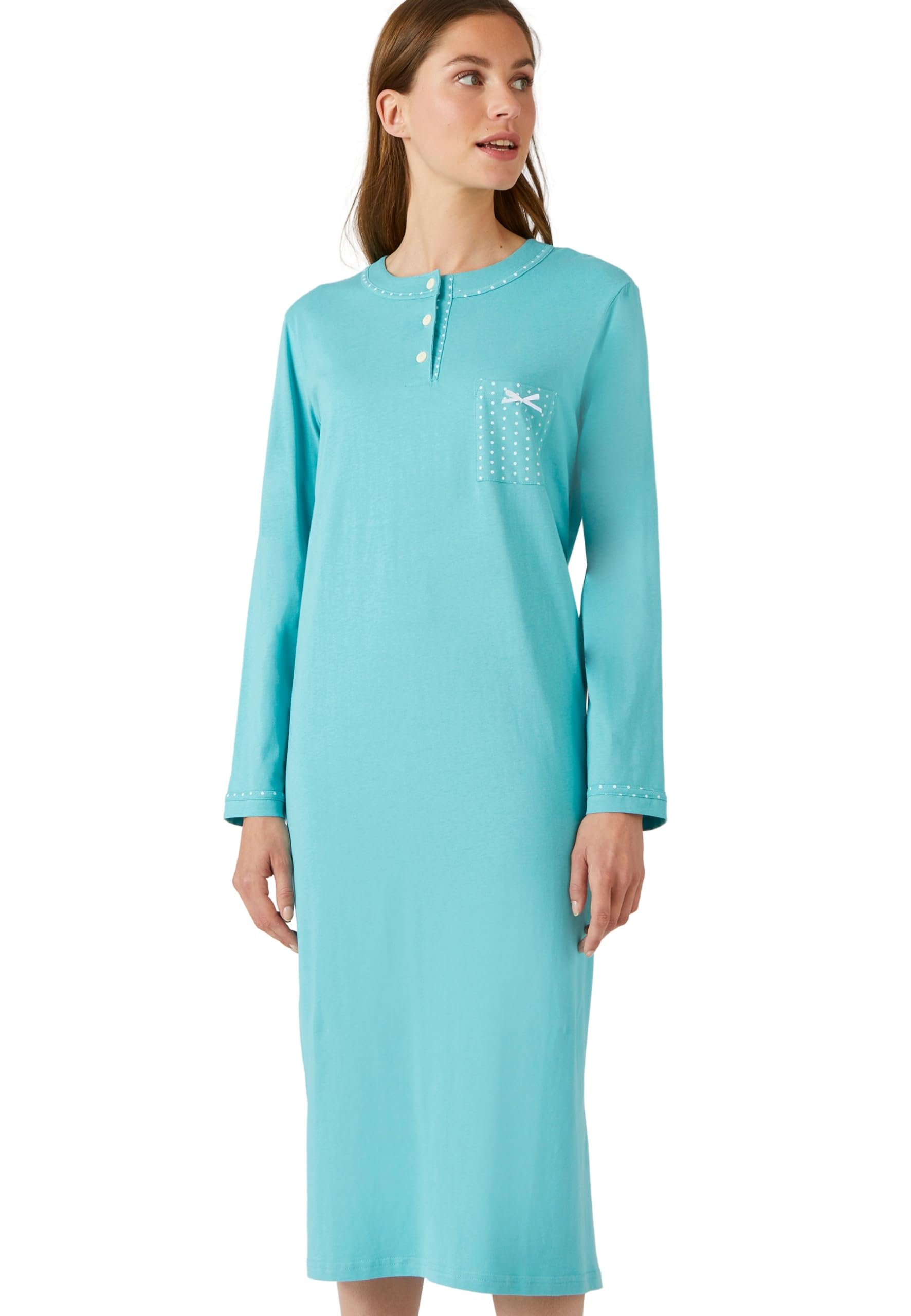 Damart Homewear camicia da notte donna jersey maniche lunghe blu