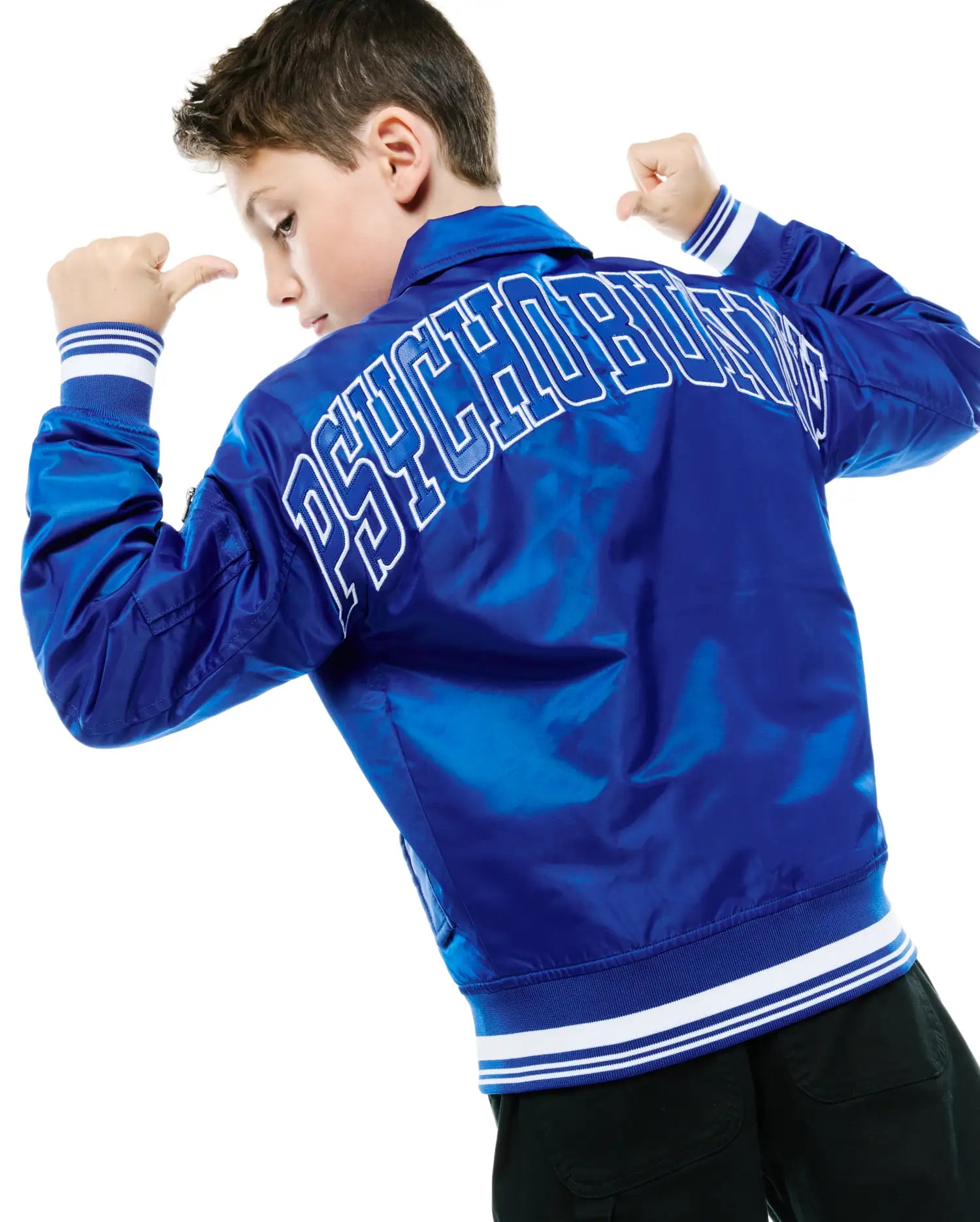 Psycho Bunny Kids Outerwear Nathaniel Satin Coach Jacket giacca blu satinata