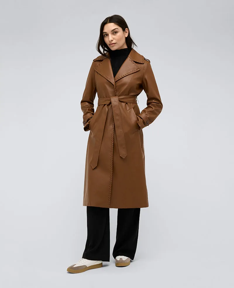 Kenneth Cole Reaction Clothing Faux Leather Belted trench in ecopelle cognac