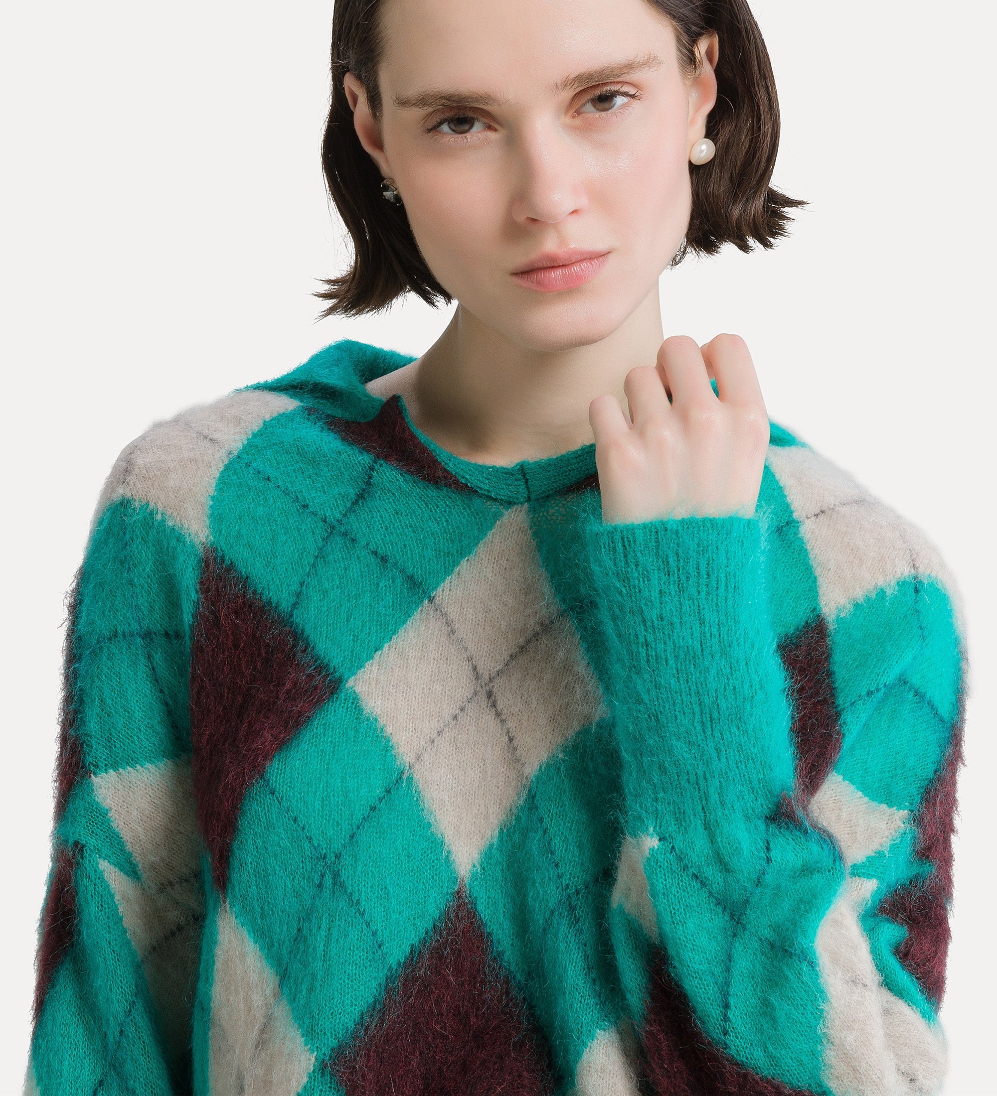 Forte Maglieria maglia Argyle in misto alpaca verde