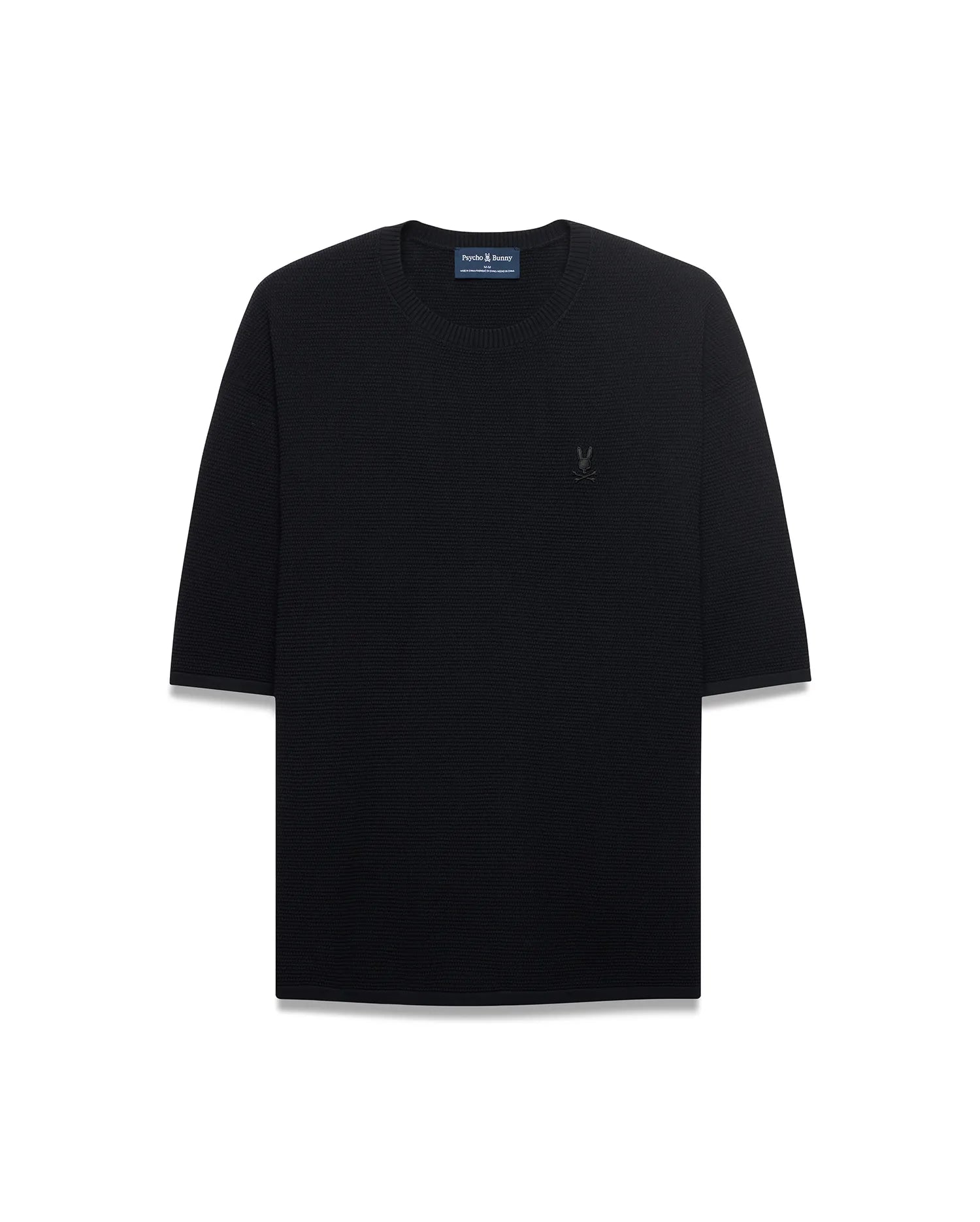 Psycho Bunny Men's Tees Makai Knit Tee t-shirt nera in maglia testurizzata