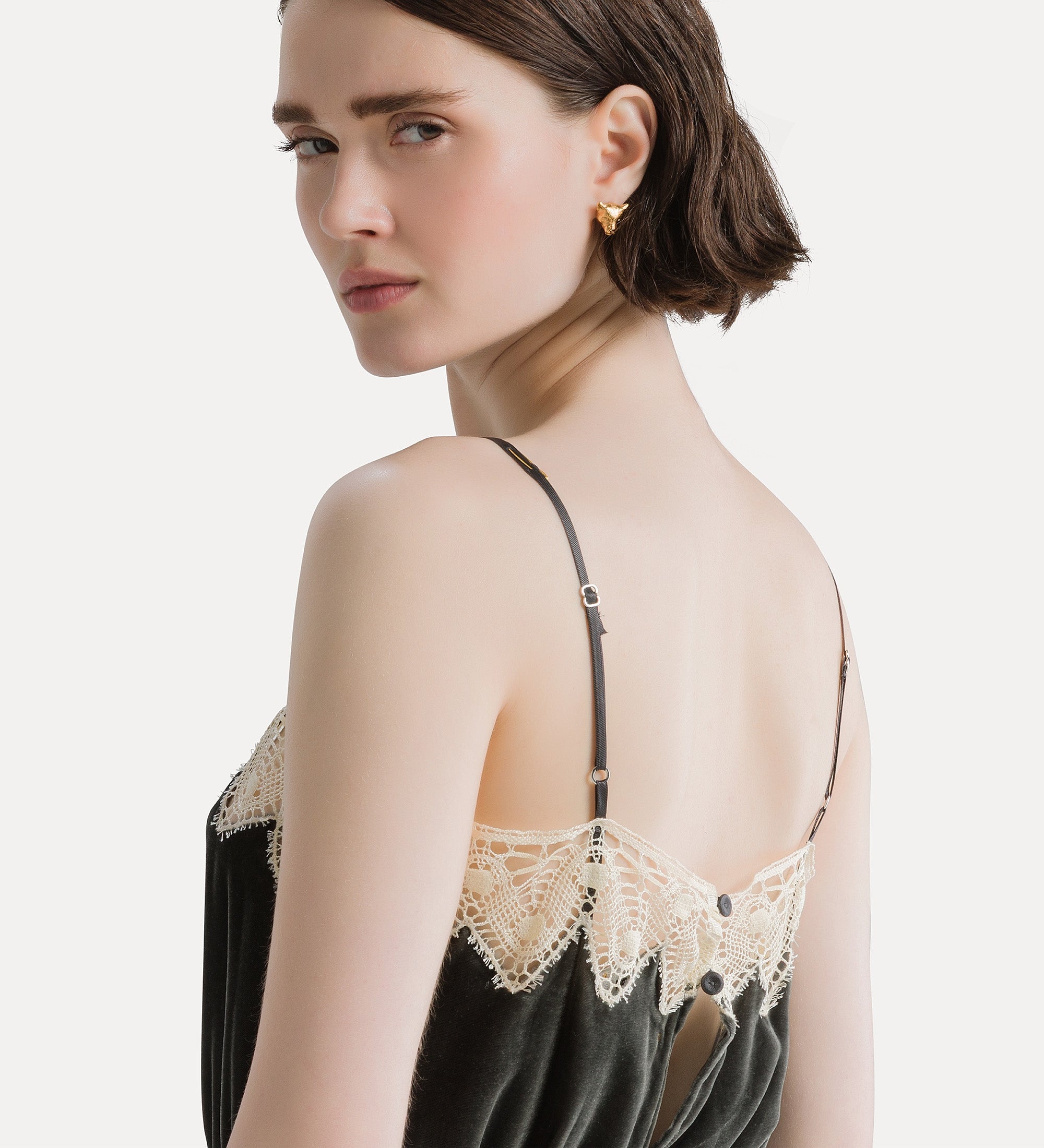 Forte top velvet and lace top top grigio in velluto