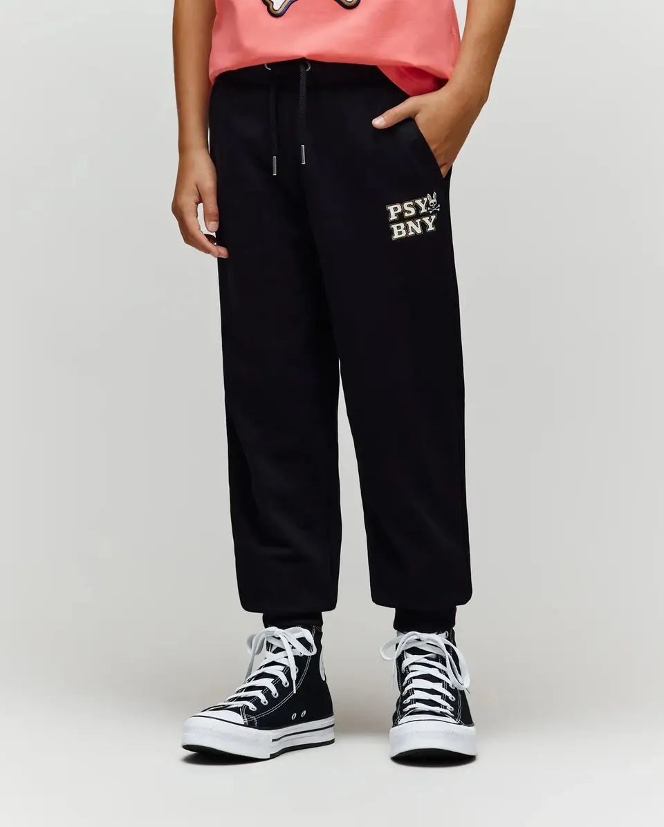 Psycho Bunny Kids Bottoms Wade Sweatpant pantaloni tuta neri in cotone misto