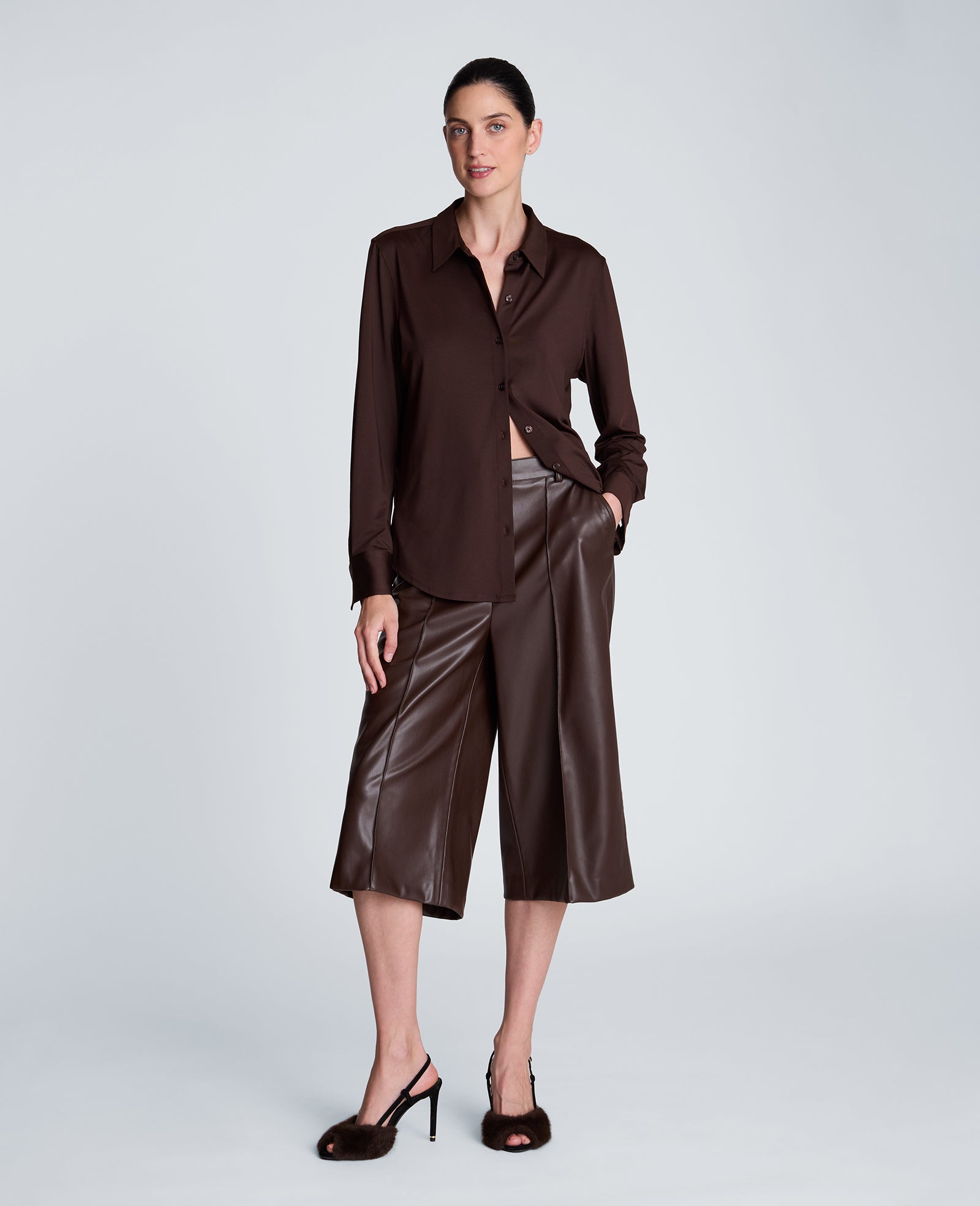 Kenneth Cole Reaction Clothing Front Button Shirt camicia marrone in Metro Knit