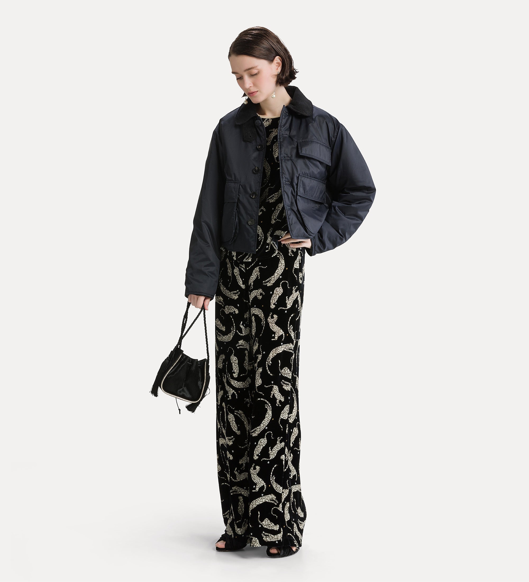 Forte pantaloni velvet trousers with “royal leopard” print night pantaloni nero