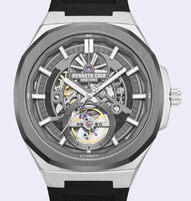 Kenneth Cole Reaction Watches Skeleton Automatic Silicone Strap Watch orologio nero automatico
