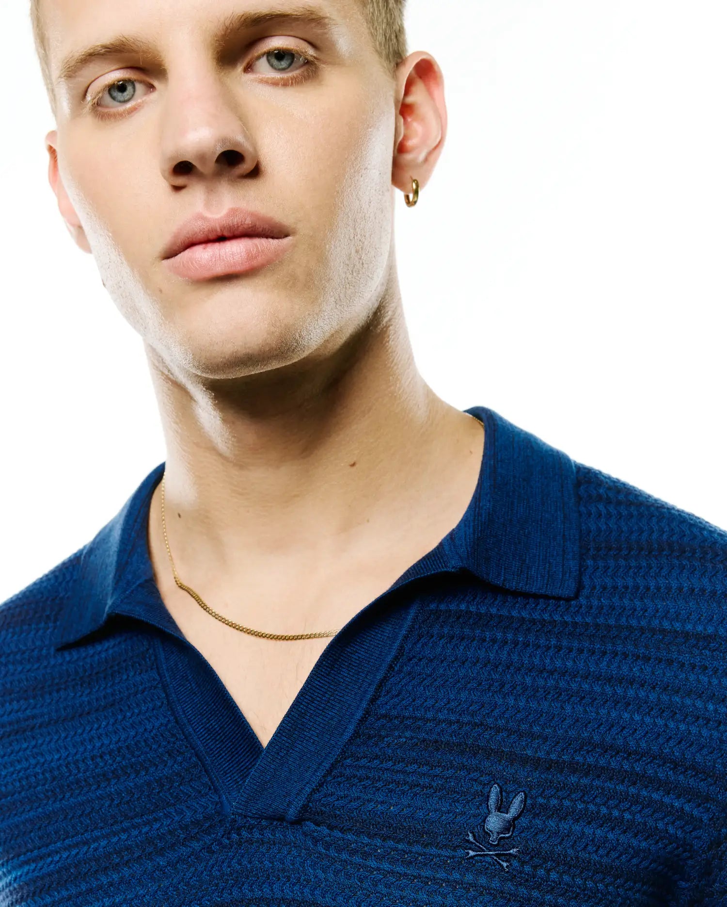 Psycho Bunny Men's Polos Devon Braided Knit polo Navy in cotone