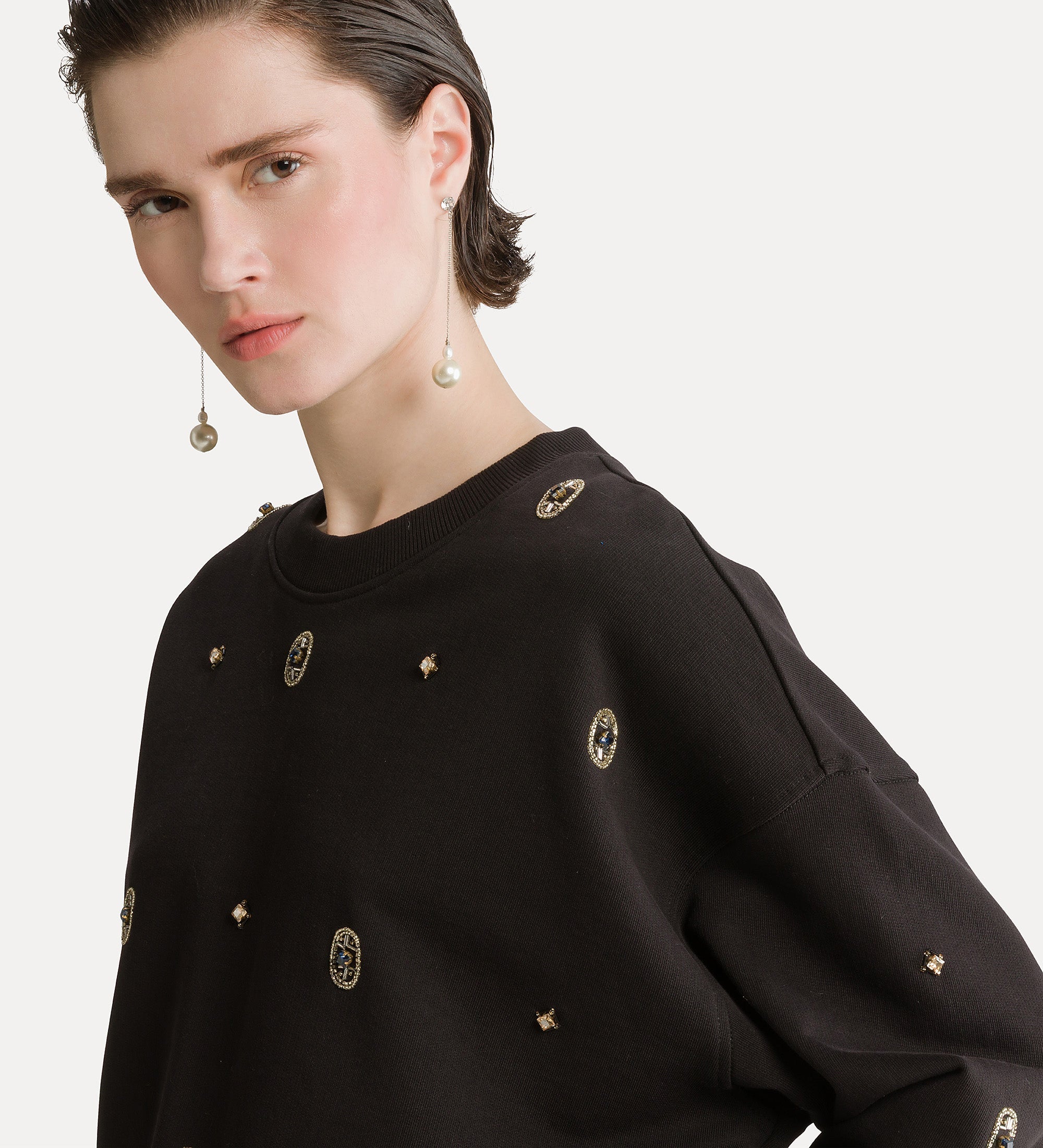 Forte top cotton crew-neck sweatshirt with “le club” embroidery felpa notte in cotone