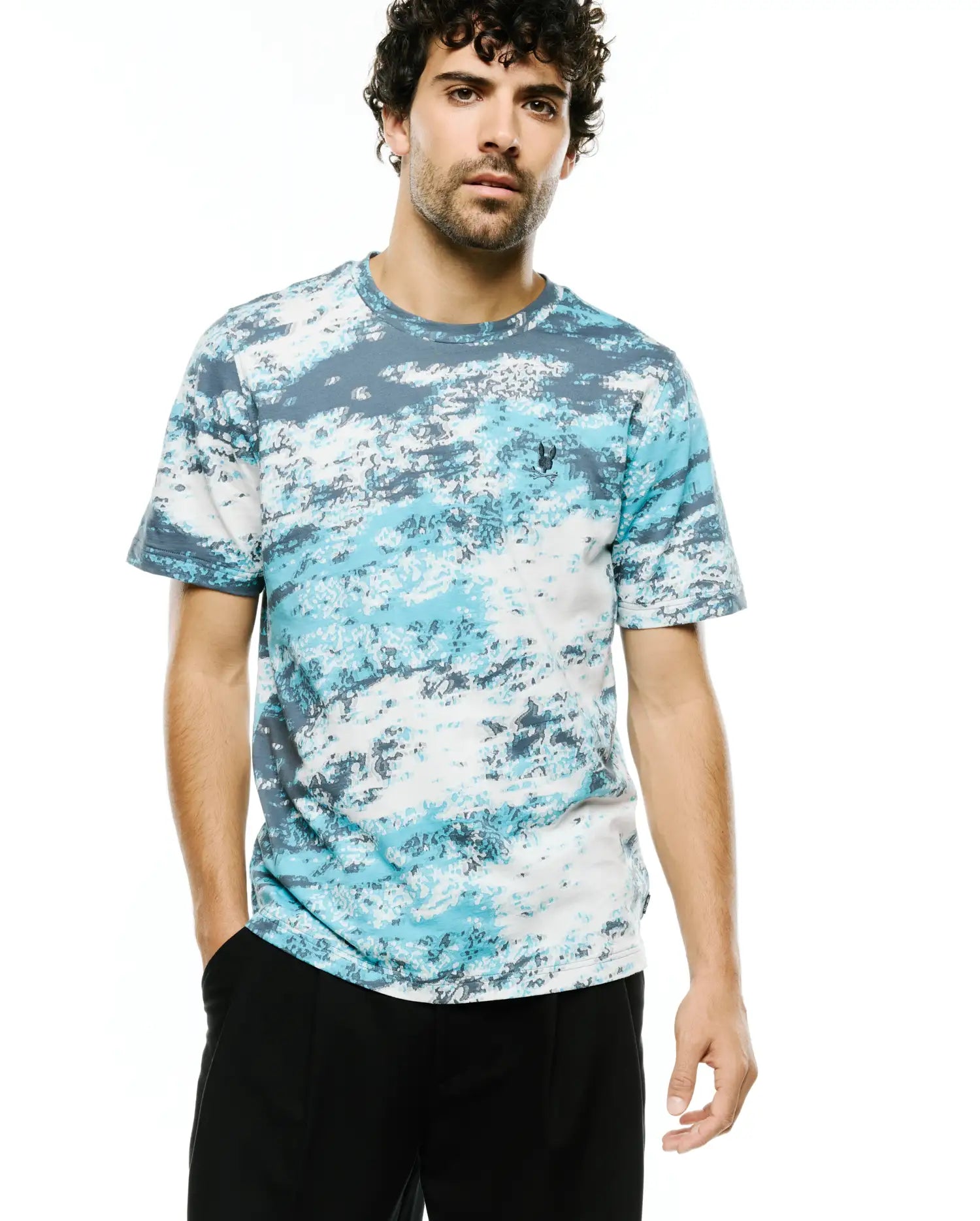 Psycho Bunny Men's Tees Alfie All-Over Jacquard T-shirt blu cotone