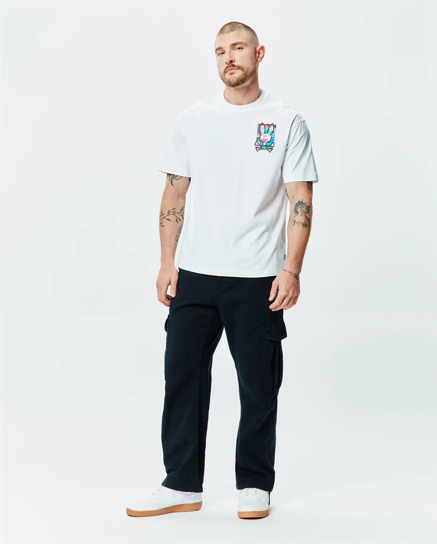Psycho Bunny Men's Tees Isaac Oversized Tee maglietta bianca oversize