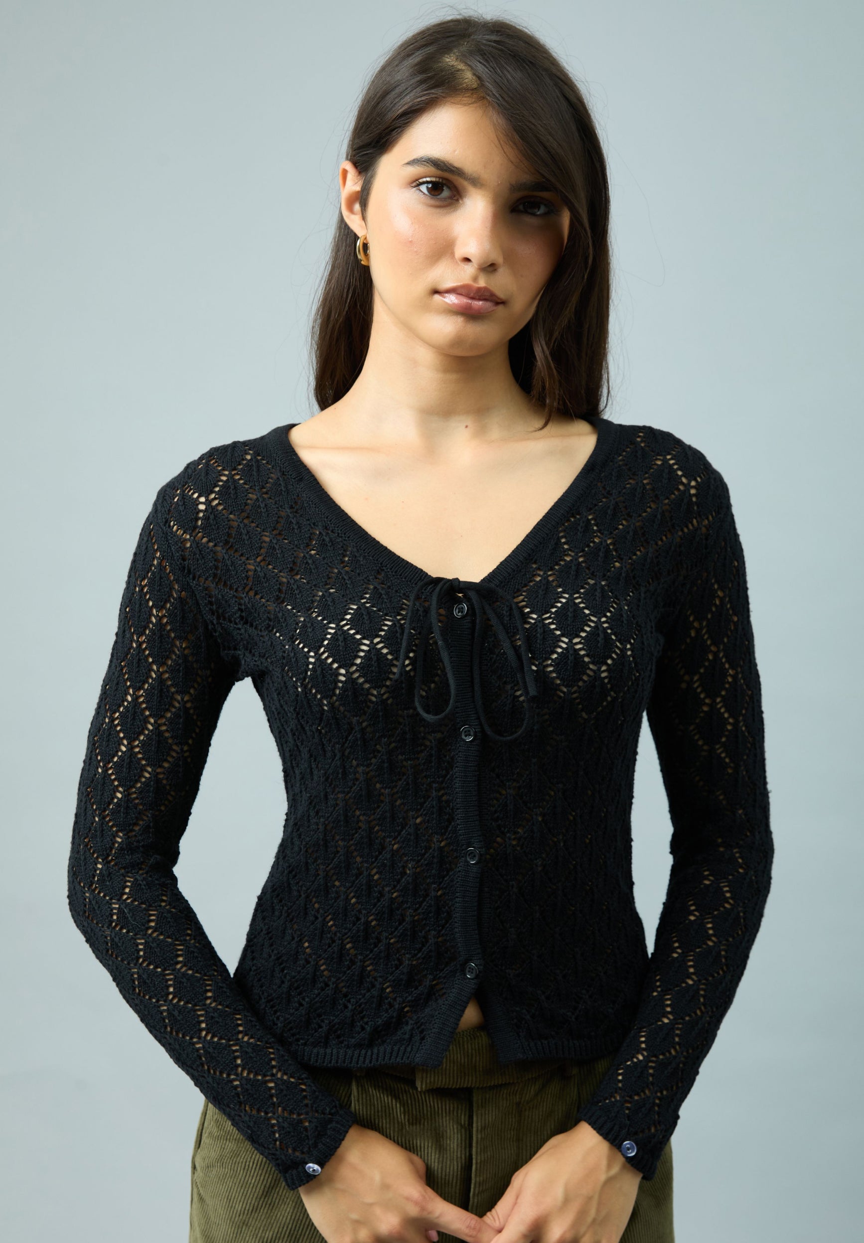 House Of Sunny Women's Knitwear Black Fur Collar Peggy maglia nera in cotone