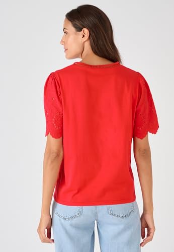 Damart Prêt-à-porter Maglietta in puro cotone con maniche ricamate da donna 38-40