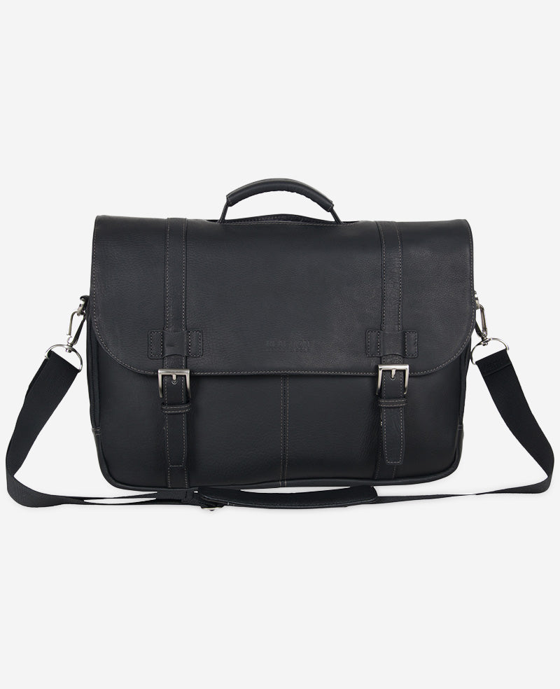 Kenneth Cole Reaction Bags Colombian Leather Flapover Messenger Bag borsa messenger nera