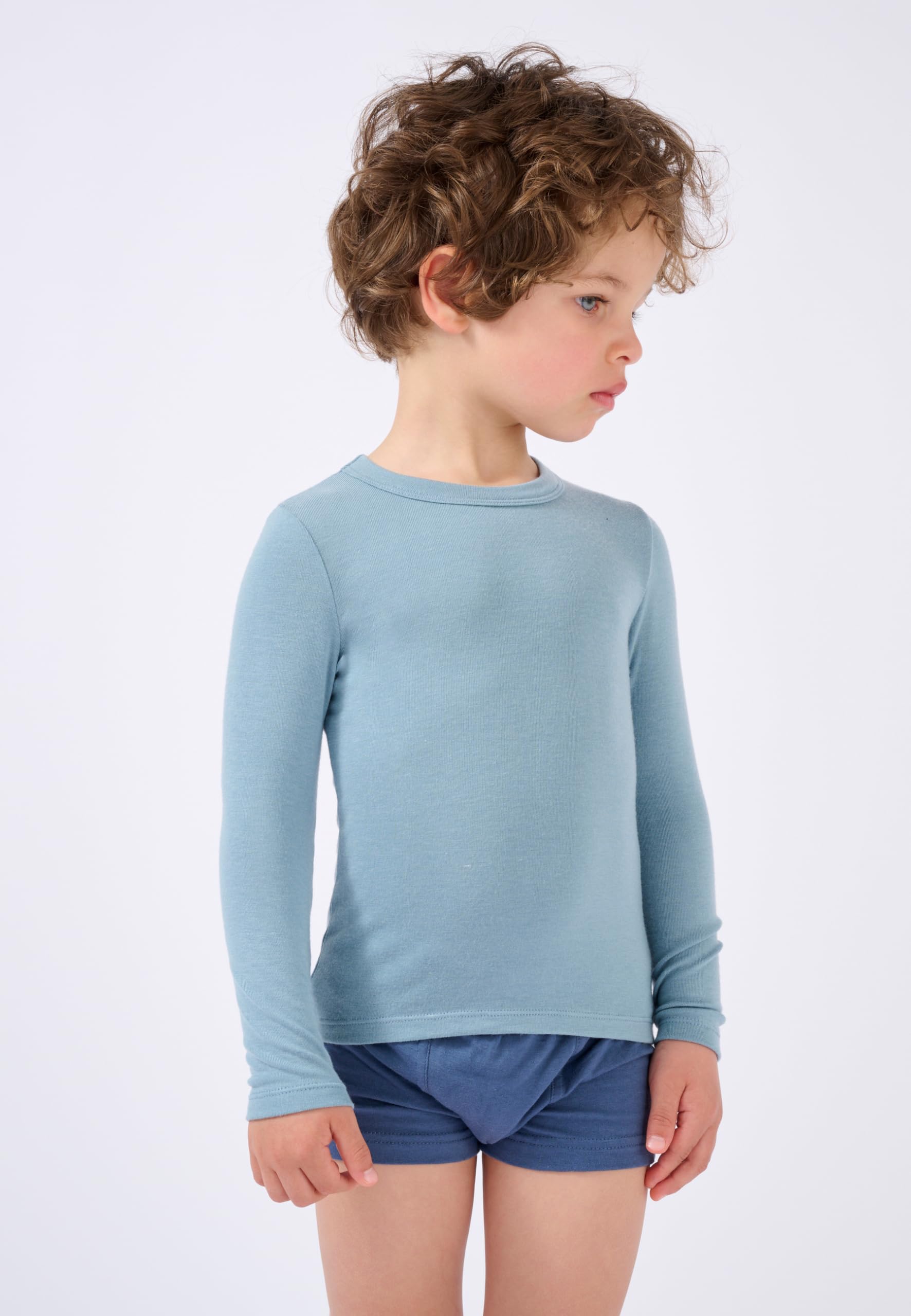 Damart Thermolactyl Sensitive Maglietta termica a costine bambini, verde blu grigio, calore medio 3