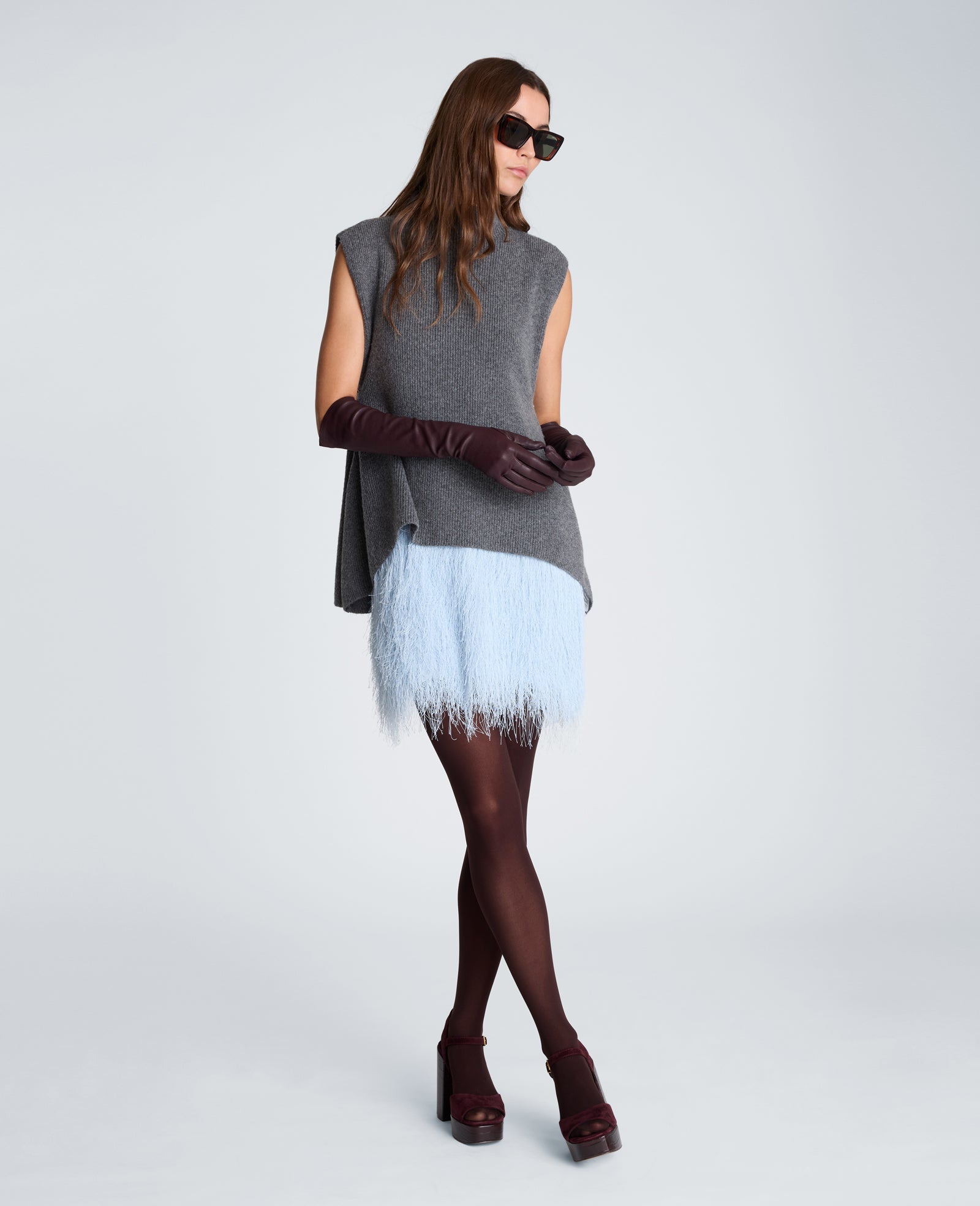 Kenneth Cole Reaction Clothing Mock Neck Sweater with Side Pleats maglia grigia senza maniche