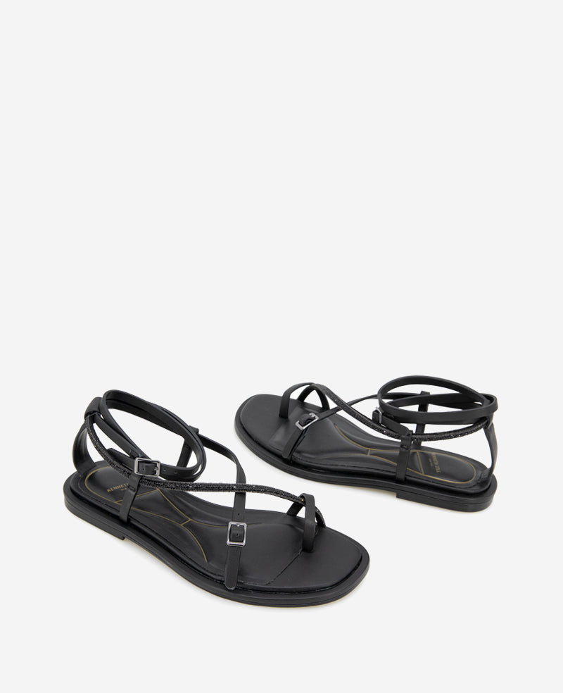 Kenneth Cole Reaction Paros Leather Beaded Sandal sandali neri in pelle