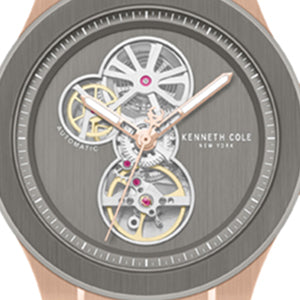 Kenneth Cole Reaction Watches Skeleton Automatic Rose Gold Silicone Strap Watch oro rosa