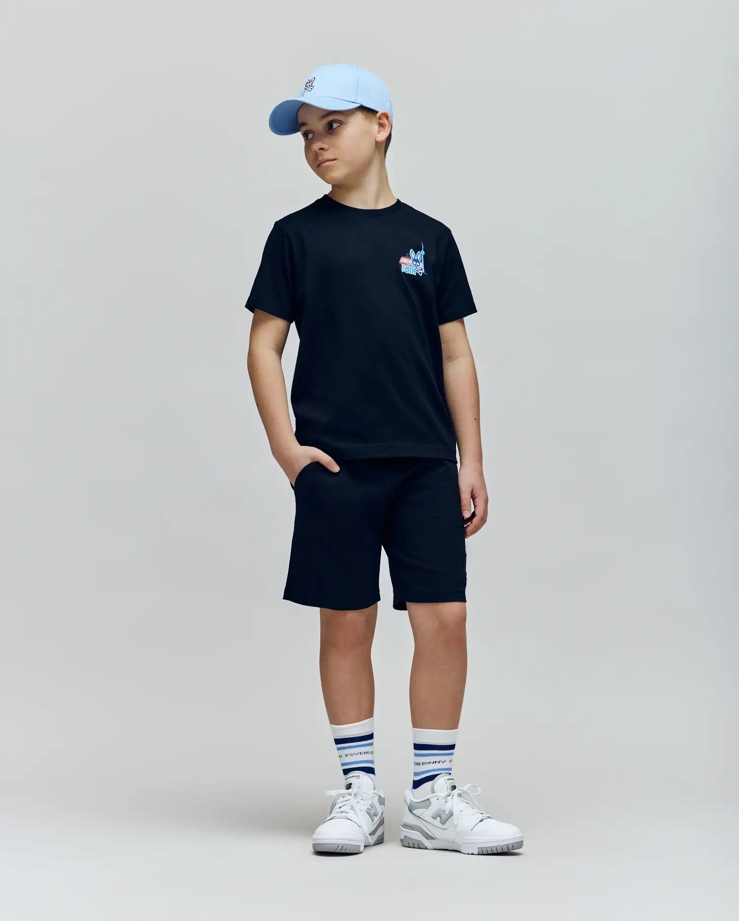 Psycho Bunny Kids Tees Toronto Tee B0U383F200 maglietta nera in cotone Pima
