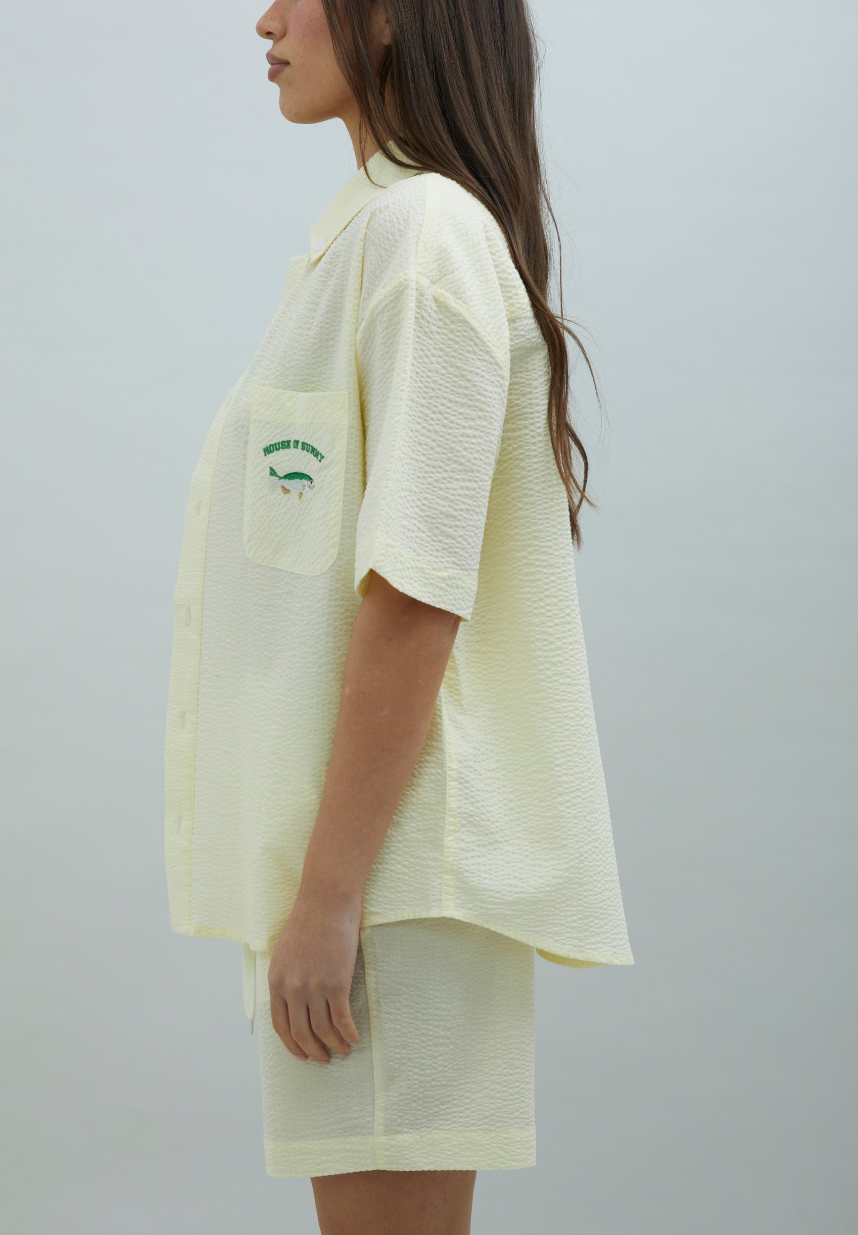 House Of Sunny Women's Shirts GONE FISHING SHIRT camicia gialla seersucker