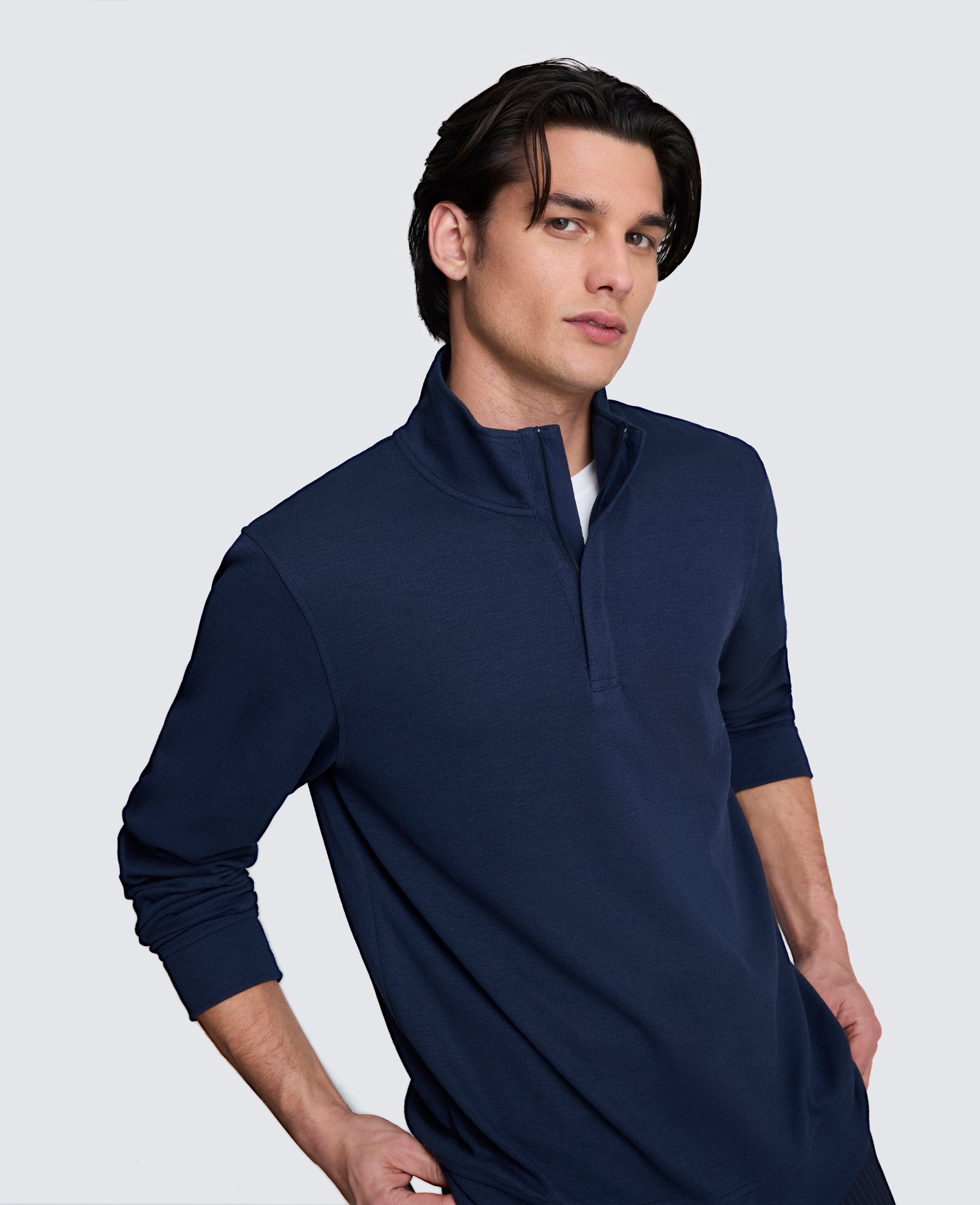 Kenneth Cole Reaction Hidden Placket Quarter Zip Sweater maglione blu navy