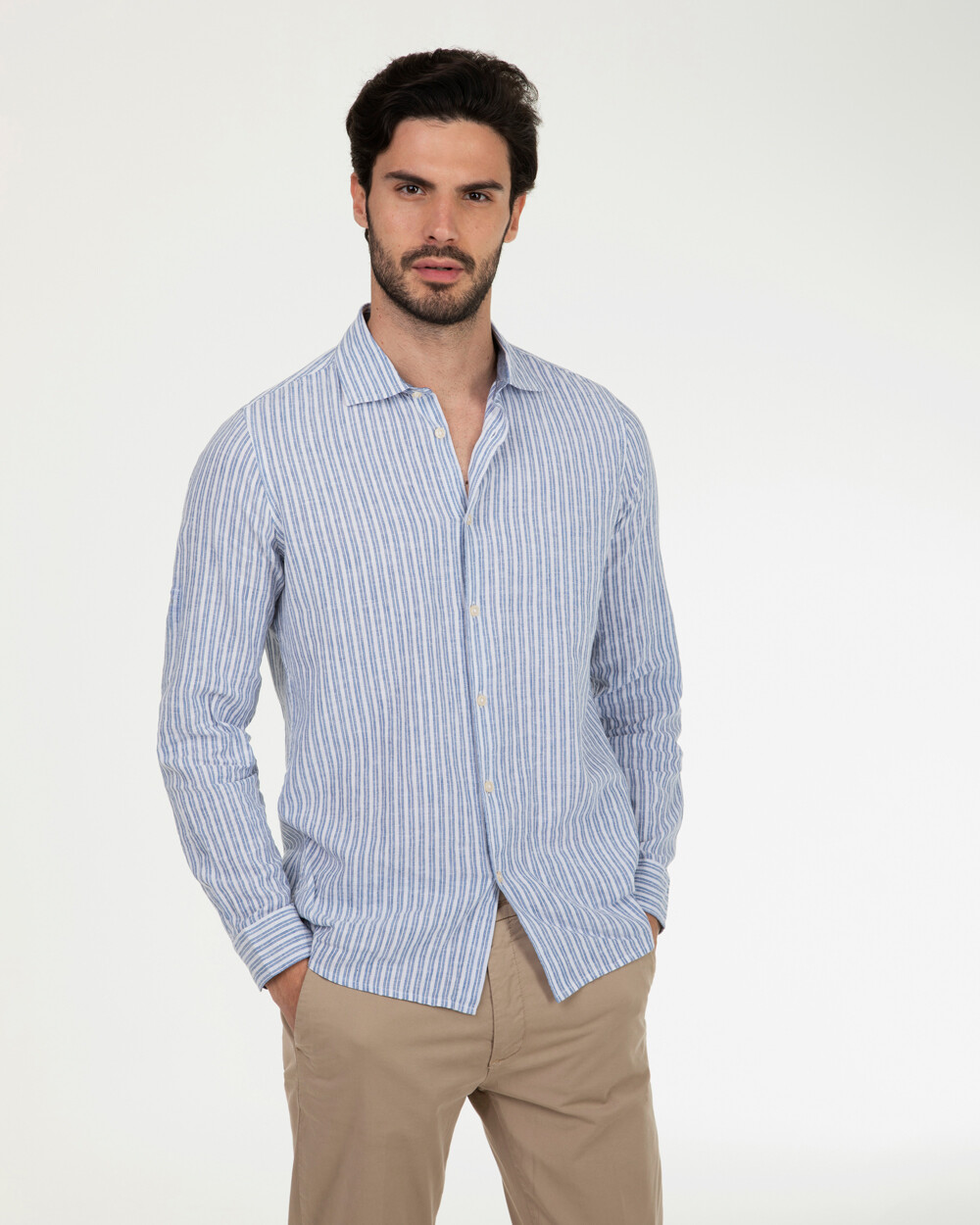 Markup Uomo Camicie Camicia collo francese lino rigato