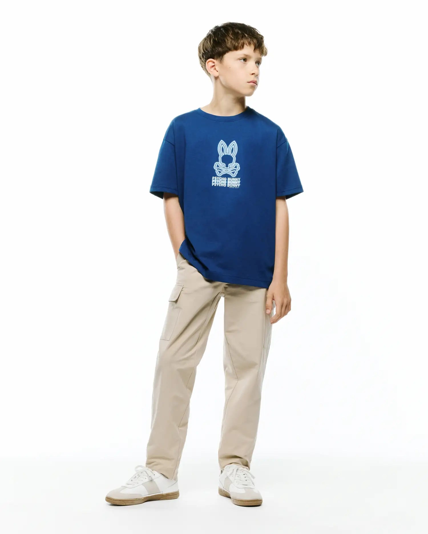 Psycho Bunny Kids Tees Alex Graphic T-shirt blu navy in cotone Pima