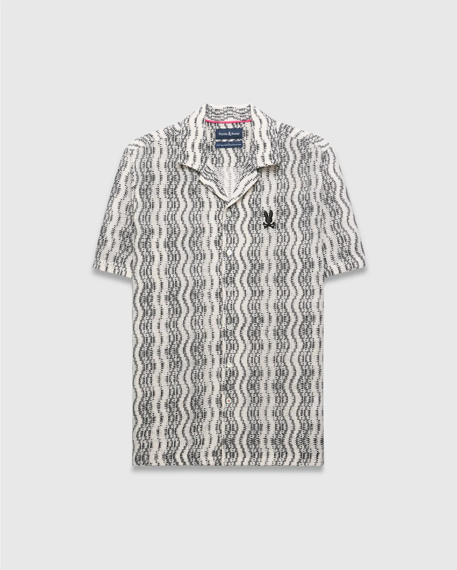 Psycho Bunny Men's Shirts Dave Crochet Shirt camicia nera e crema in maglia
