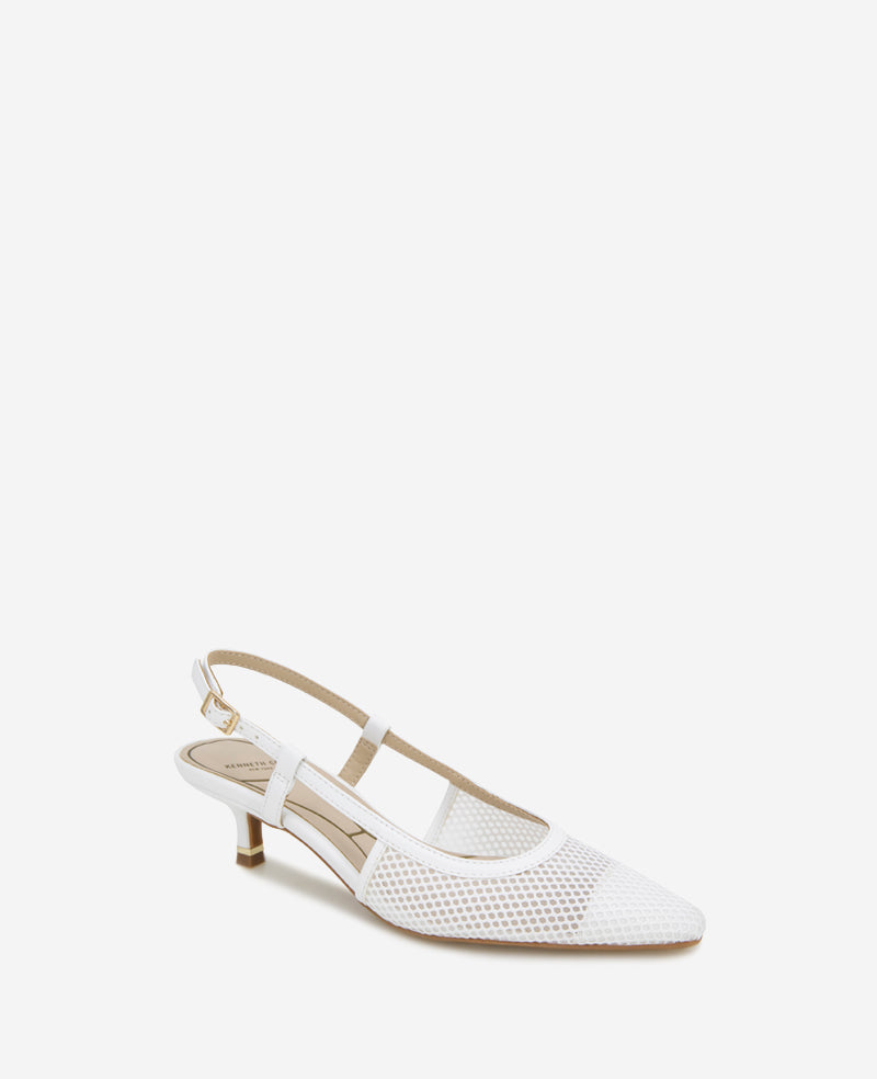 Kenneth Cole Reaction Shoes Martha Mesh Cap Toe Kitten Heel Slingback décolleté bianca 5 rete