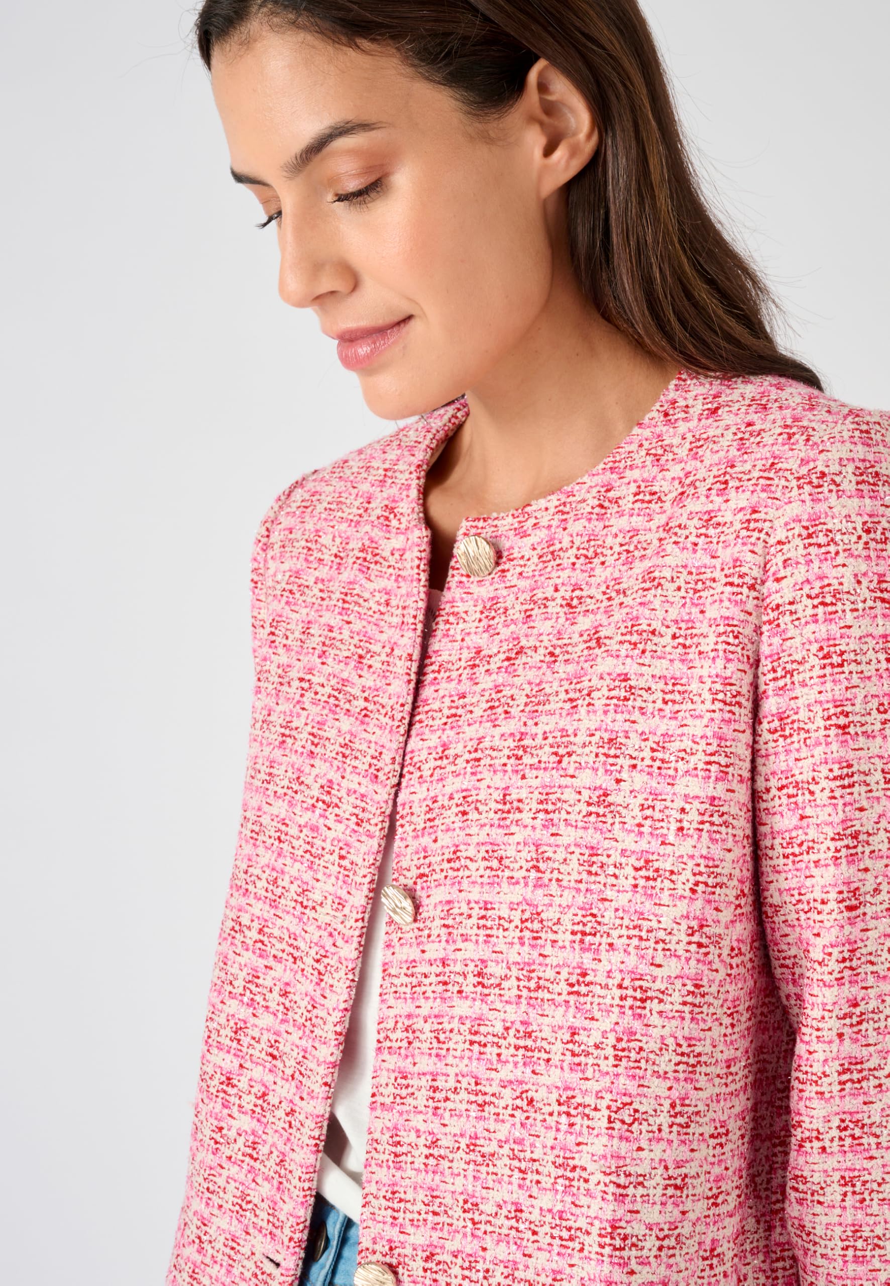 Damart Prêt-à-porter Giacca Lunga Effetto Tweed Fili Brillanti giacca rossa rosa