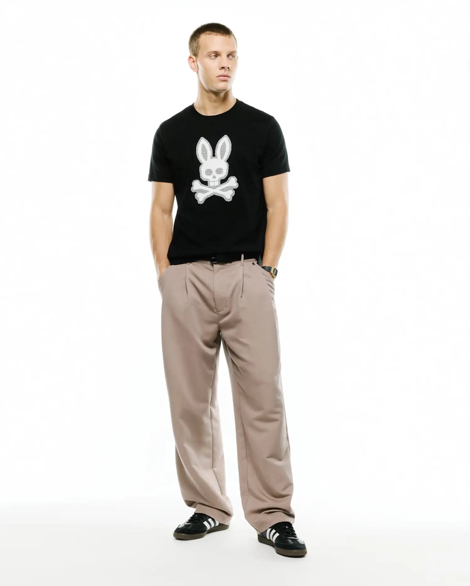 Psycho Bunny Men's Tees MEN'S SAMSON GRAPHIC TEE MT0200475 T-shirt nera ricamata