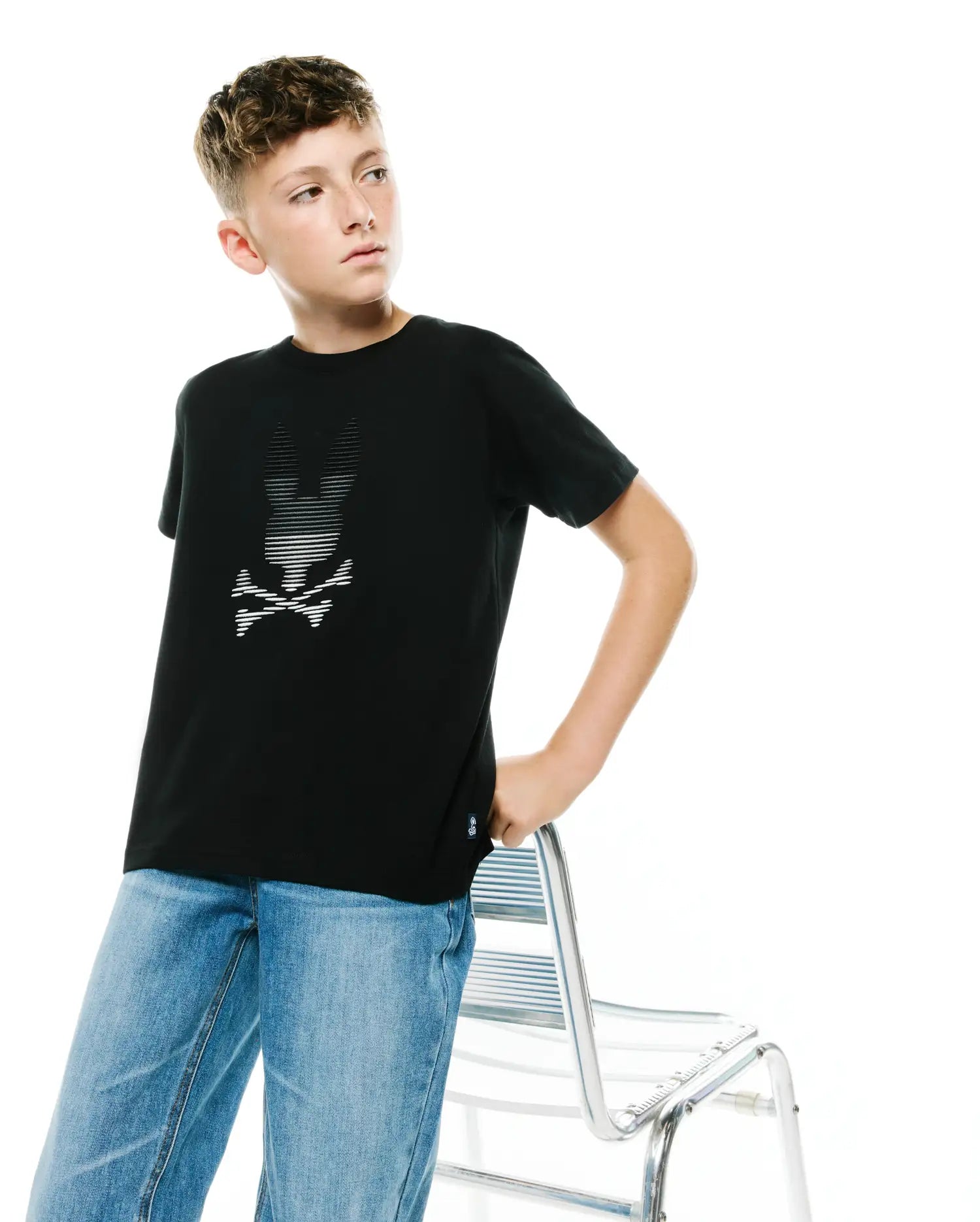 Psycho Bunny Kids Tees Slade Pima Graphic Tee KT0200282 maglietta nera in cotone Pima