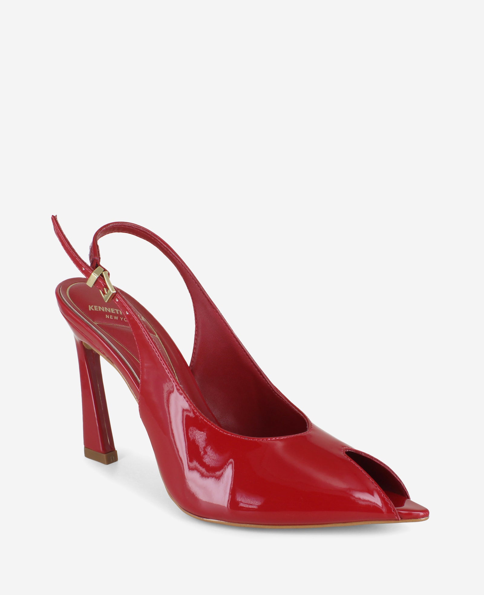 Kenneth Cole Reaction Shoes Priya Patent Peep-Toe Slingback Heel scarpe RED PATENT