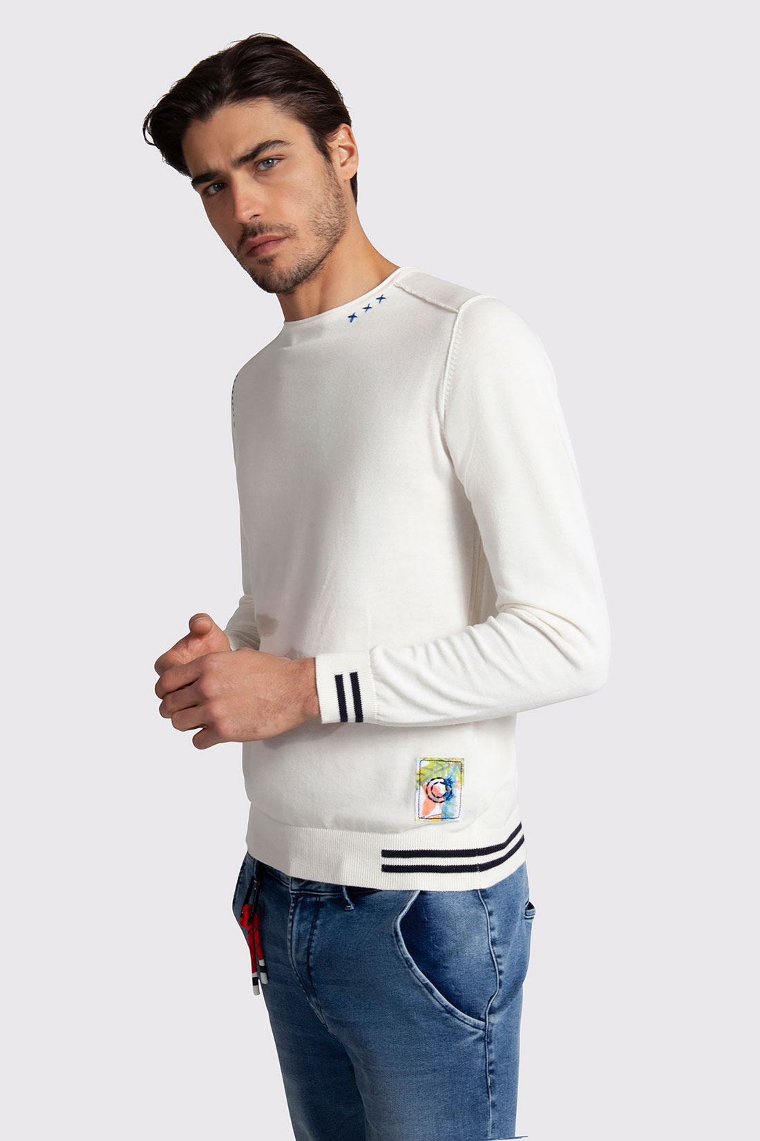 Markup Uomo Maglieria Girocollo cotone manica lunga con patch maglia