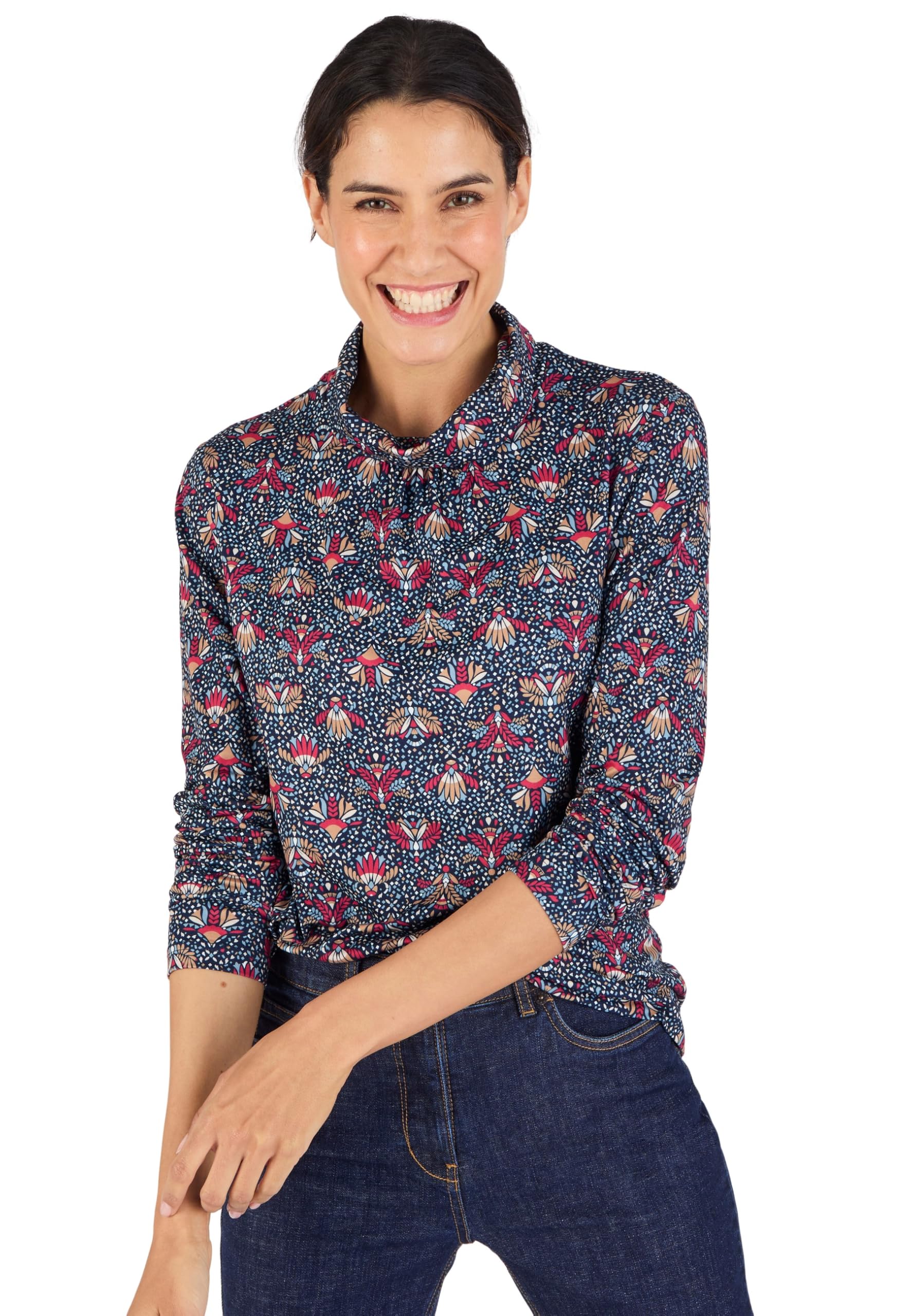 Damart Prêt-à-porter Maglietta a maglia calda scollo rotondo blu marino vegetale 54-56