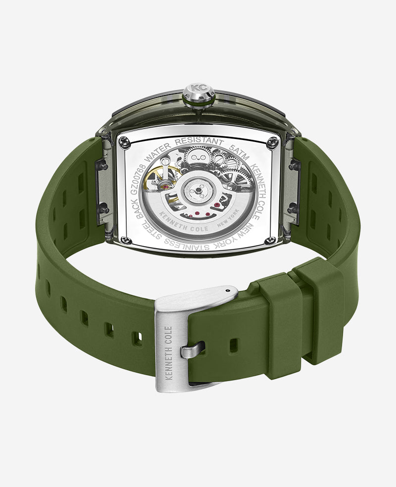 Kenneth Cole Reaction Watches Skeleton Automatic Green Silicone Strap Watch orologio verde